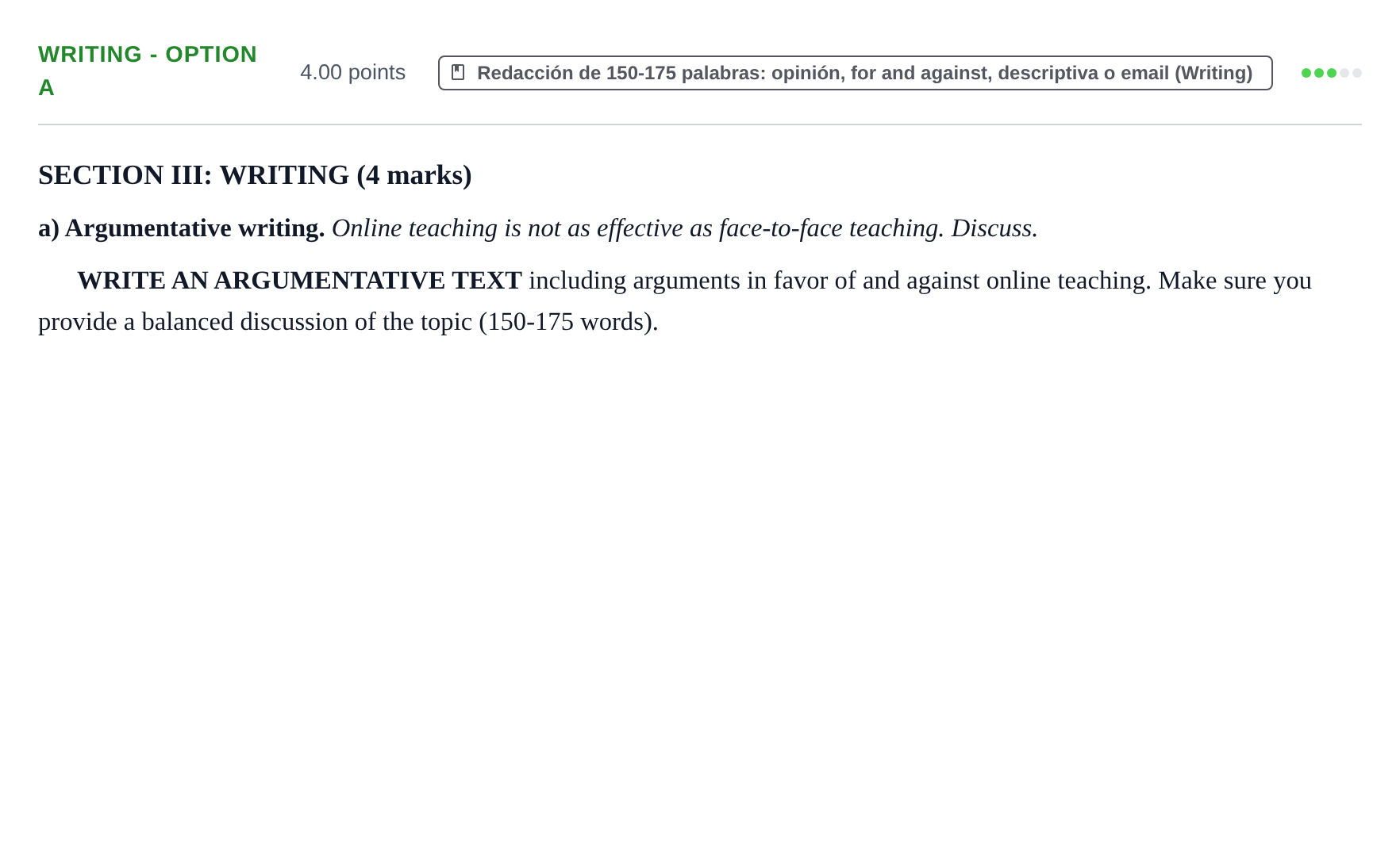 Enunciado: Ejercicio Writing - Option a · Inglés PAU Murcia Ordinaria 2021