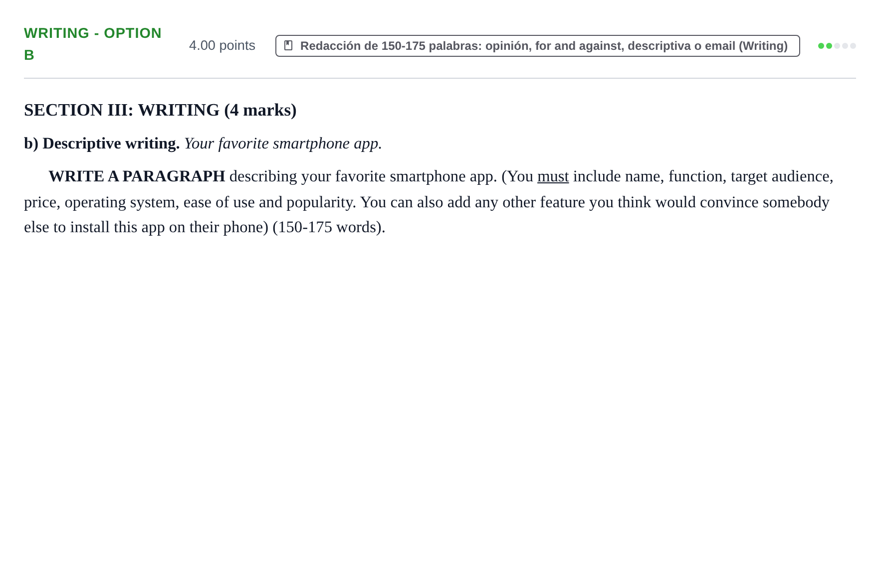 Enunciado: Ejercicio Writing - Option b · Inglés PAU Murcia Ordinaria 2021