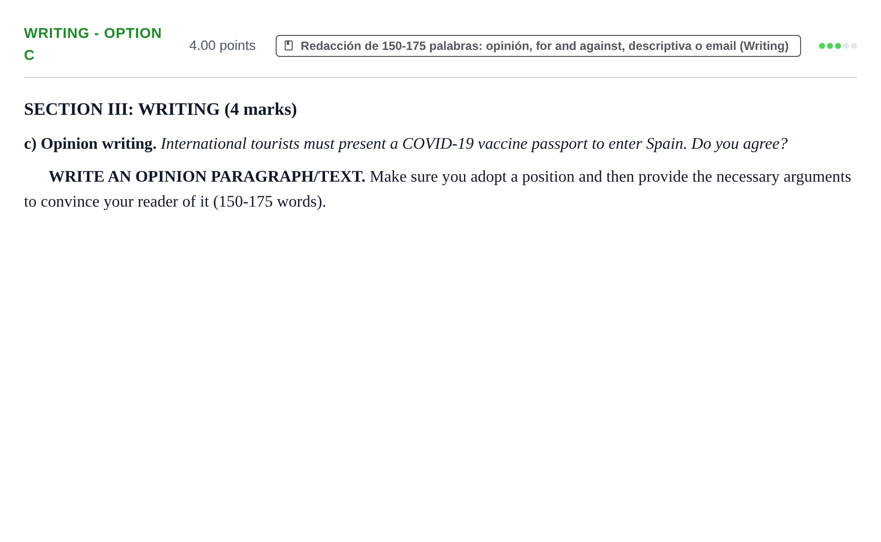 Enunciado: Ejercicio Writing - Option c · Inglés PAU Murcia Ordinaria 2021