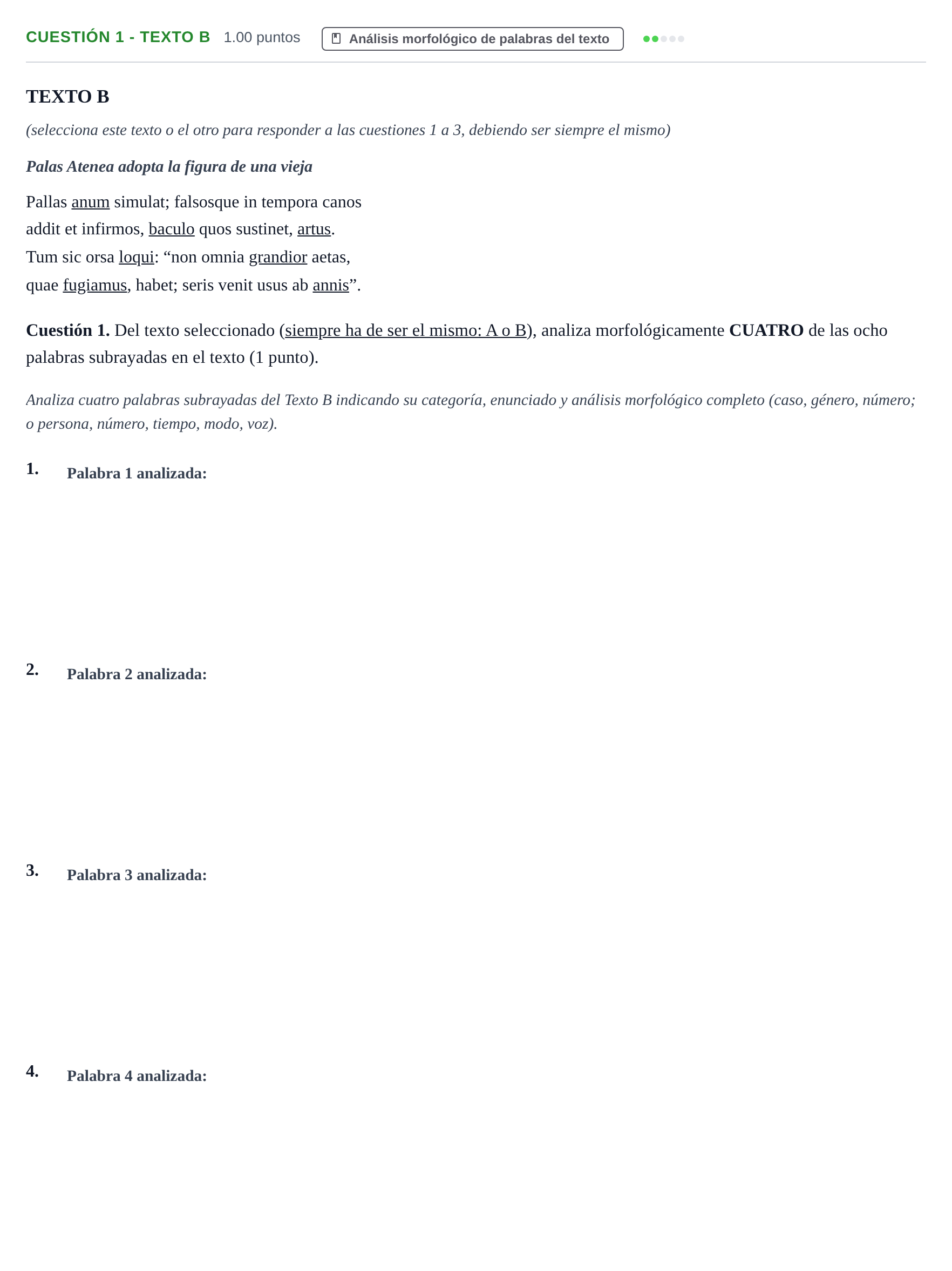 Enunciado: Cuestión 1 - Texto B · Latín II PAU Murcia Ordinaria 2021