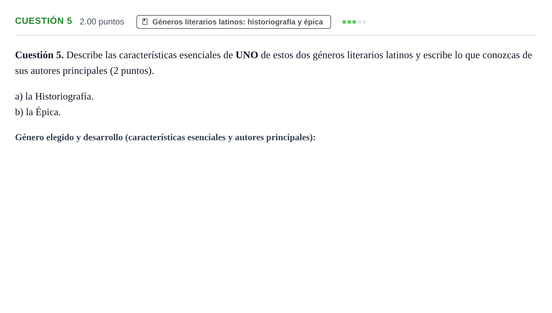 Enunciado: Cuestión 5 · Latín II PAU Murcia Ordinaria 2021