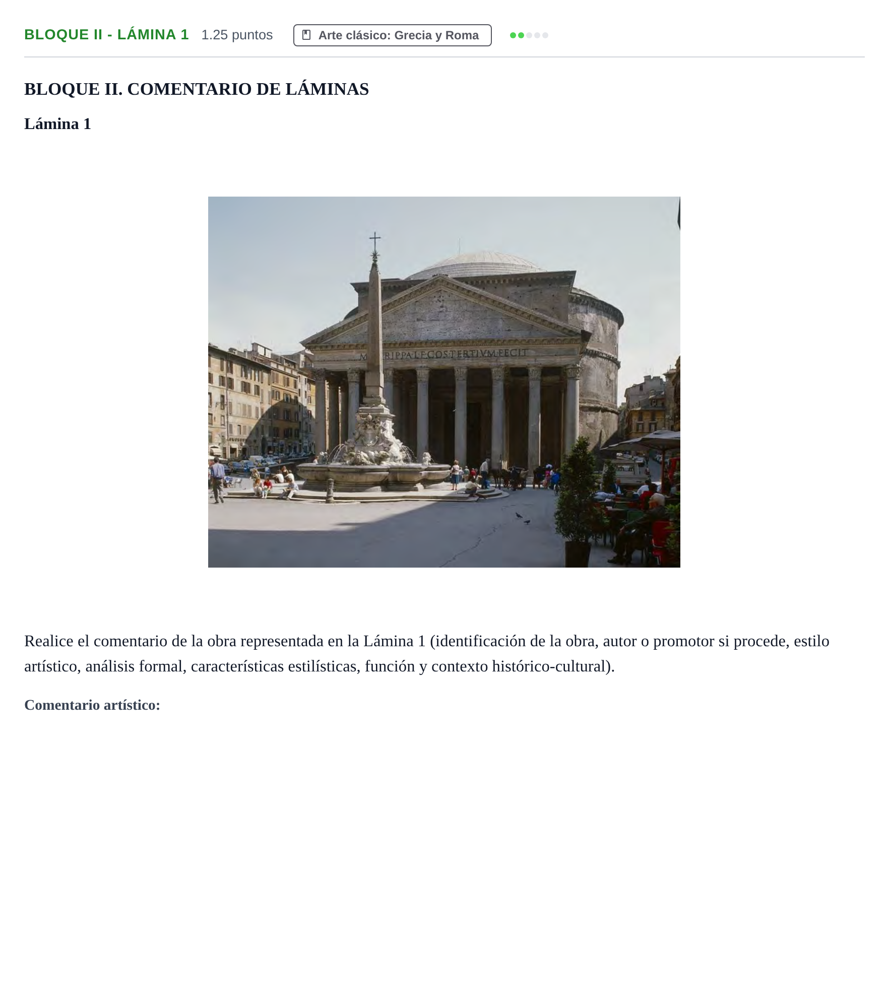 Enunciado: Bloque II - Lámina 1 · Historia del Arte PAU Murcia Ordinaria 2021