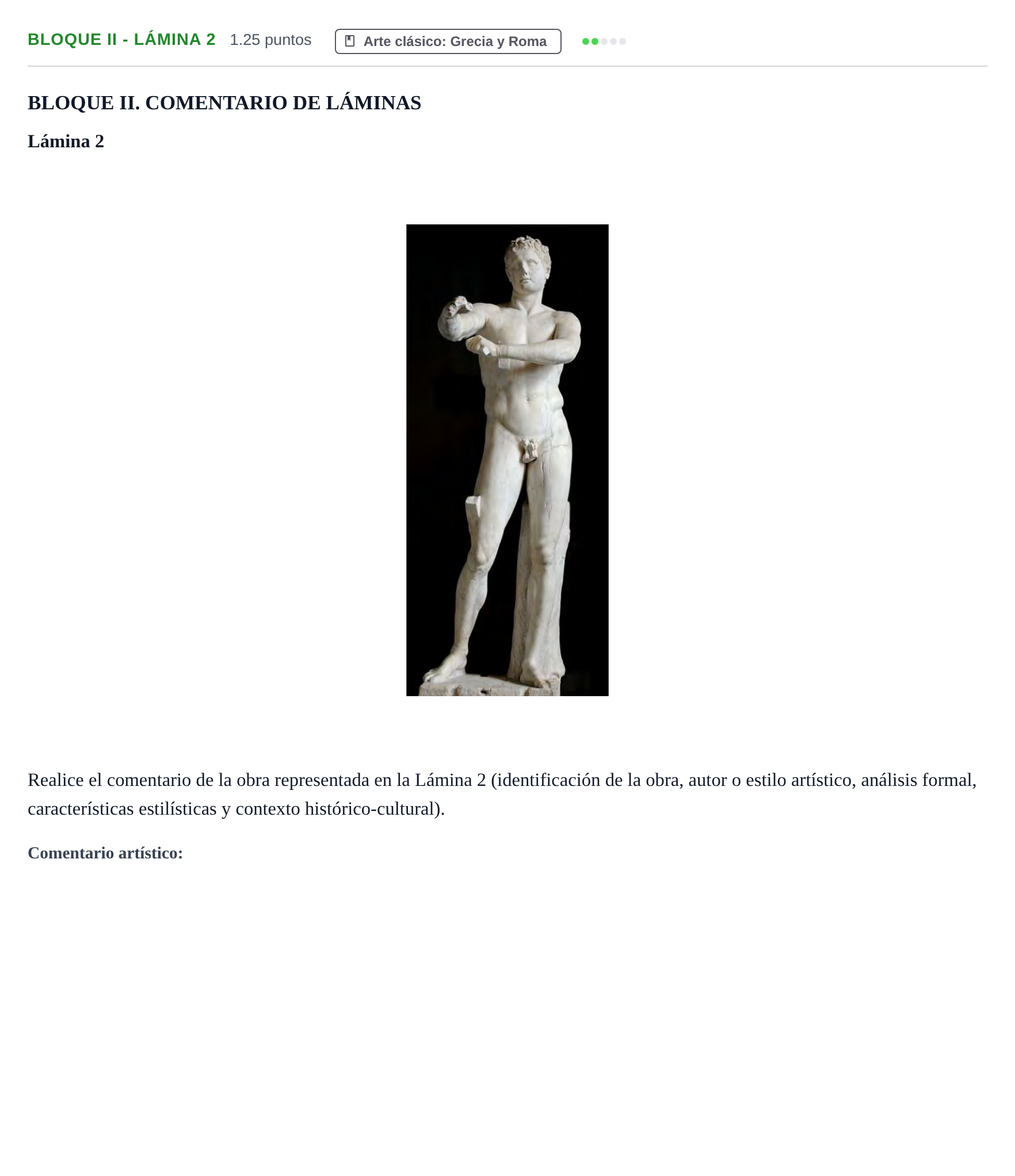 Enunciado: Bloque II - Lámina 2 · Historia del Arte PAU Murcia Ordinaria 2021