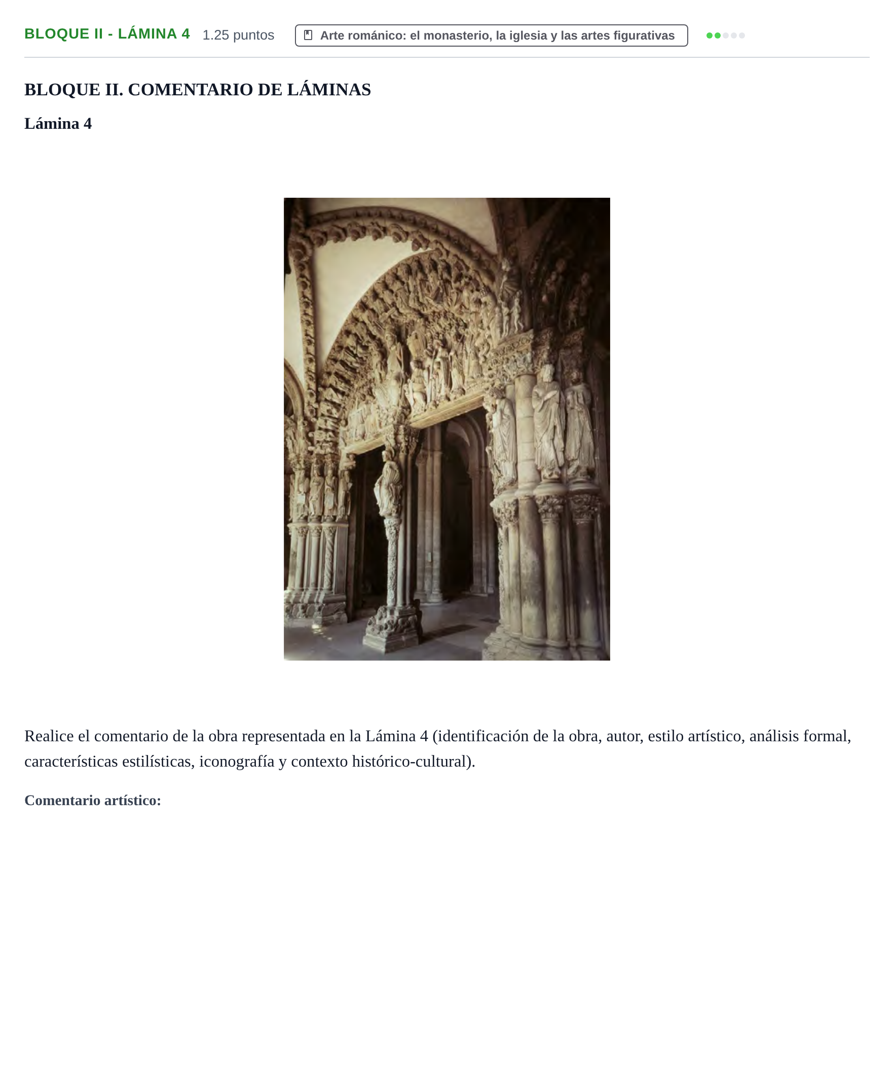 Enunciado: Bloque II - Lámina 4 · Historia del Arte PAU Murcia Ordinaria 2021