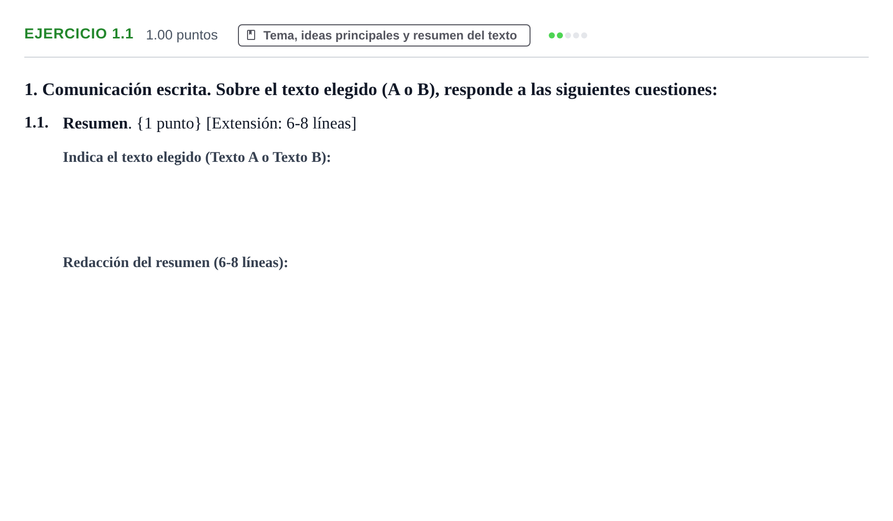 Enunciado: Ejercicio 1.1 · Lengua Castellana y Literatura II PAU Murcia Ordinaria 2021
