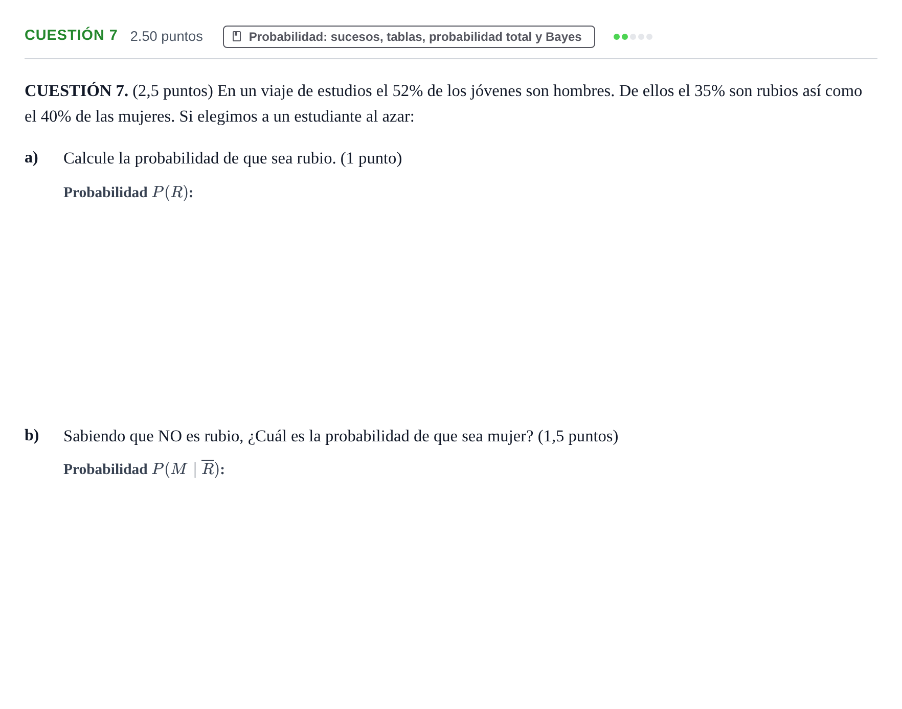 Enunciado: Cuestión 7 · Matemáticas aplicadas a las Ciencias Sociales II PAU Murcia Ordinaria 2021
