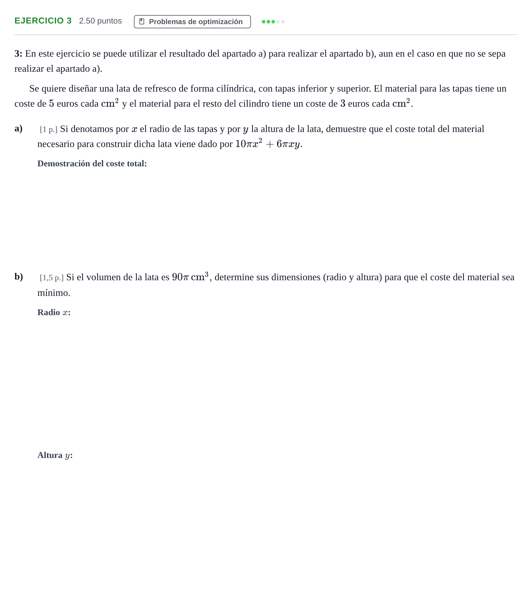 Enunciado: Problema 3 · Matemáticas II PAU Murcia Ordinaria 2021