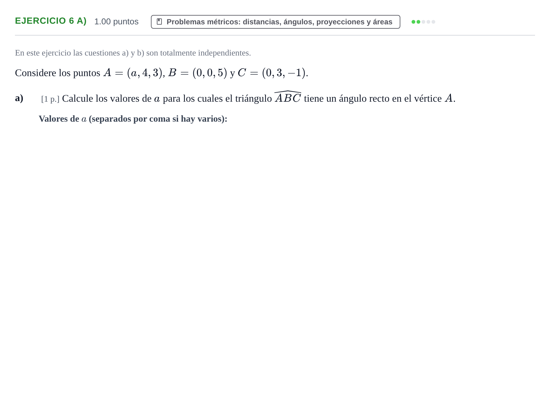 Enunciado: Ejercicio 6 a) · Matemáticas II PAU Murcia Ordinaria 2021