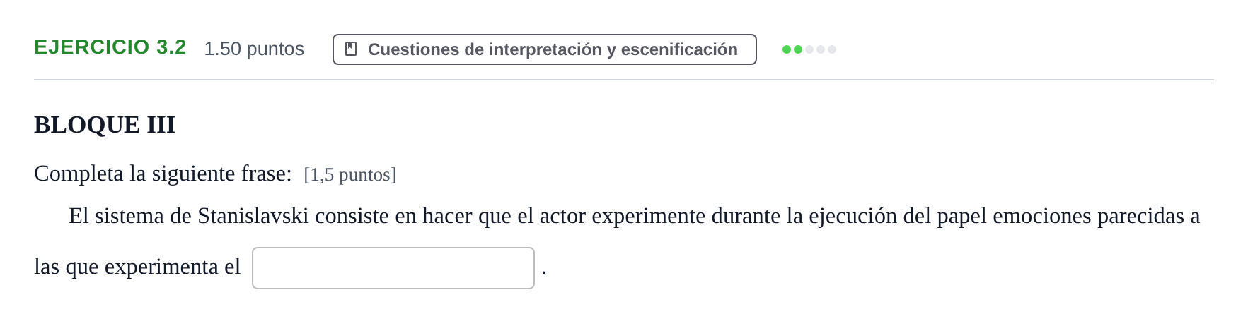 Enunciado: Ejercicio 3.2 · Artes Escénicas PAU Murcia Extraordinaria 2021