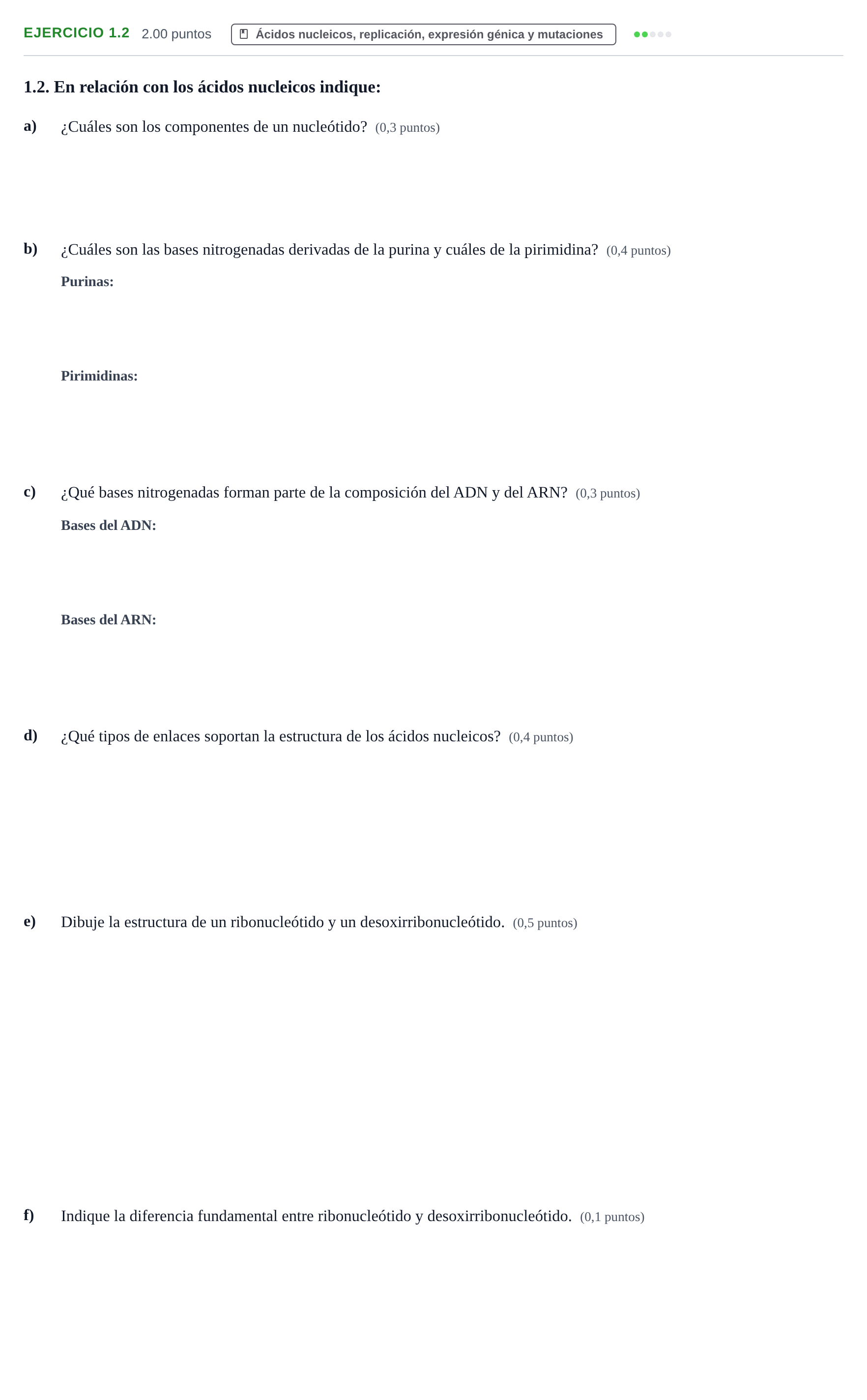 Enunciado: Ejercicio 1.2 · Biología PAU Murcia Extraordinaria 2021