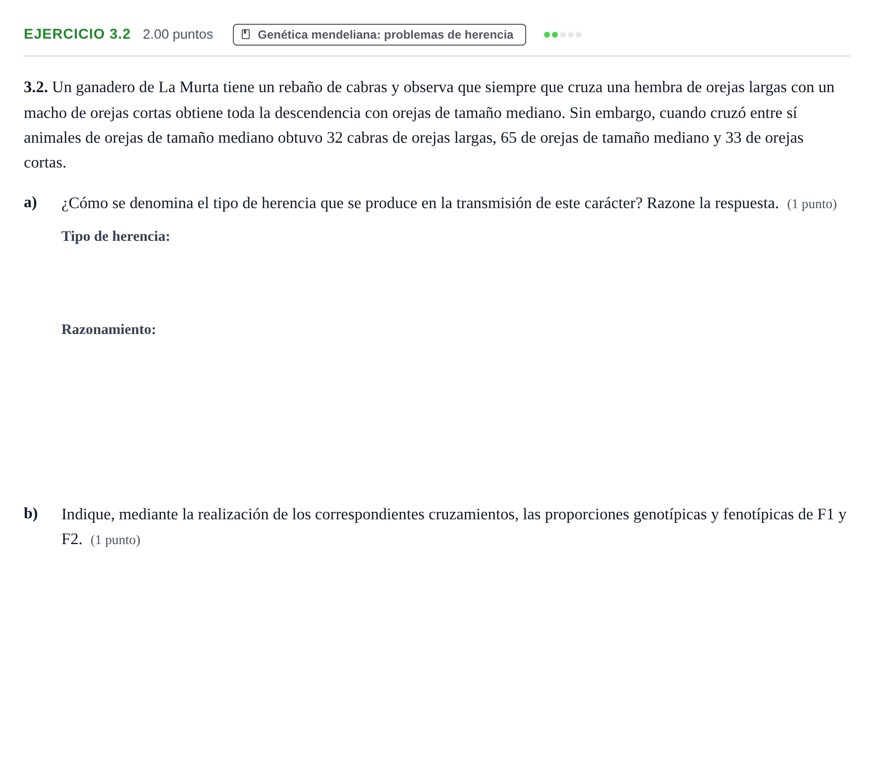 Enunciado: Ejercicio 3.2 · Biología PAU Murcia Extraordinaria 2021