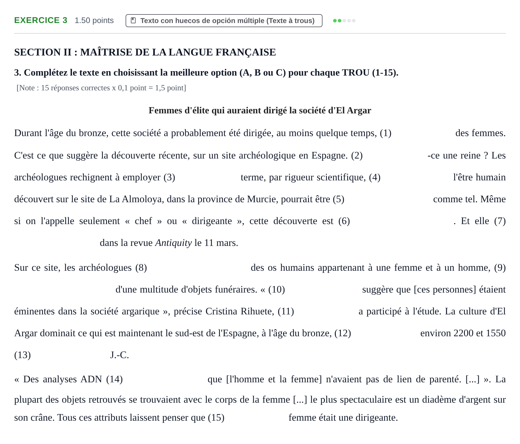Enunciado: Exercice 3 · Francés PAU Murcia Extraordinaria 2021