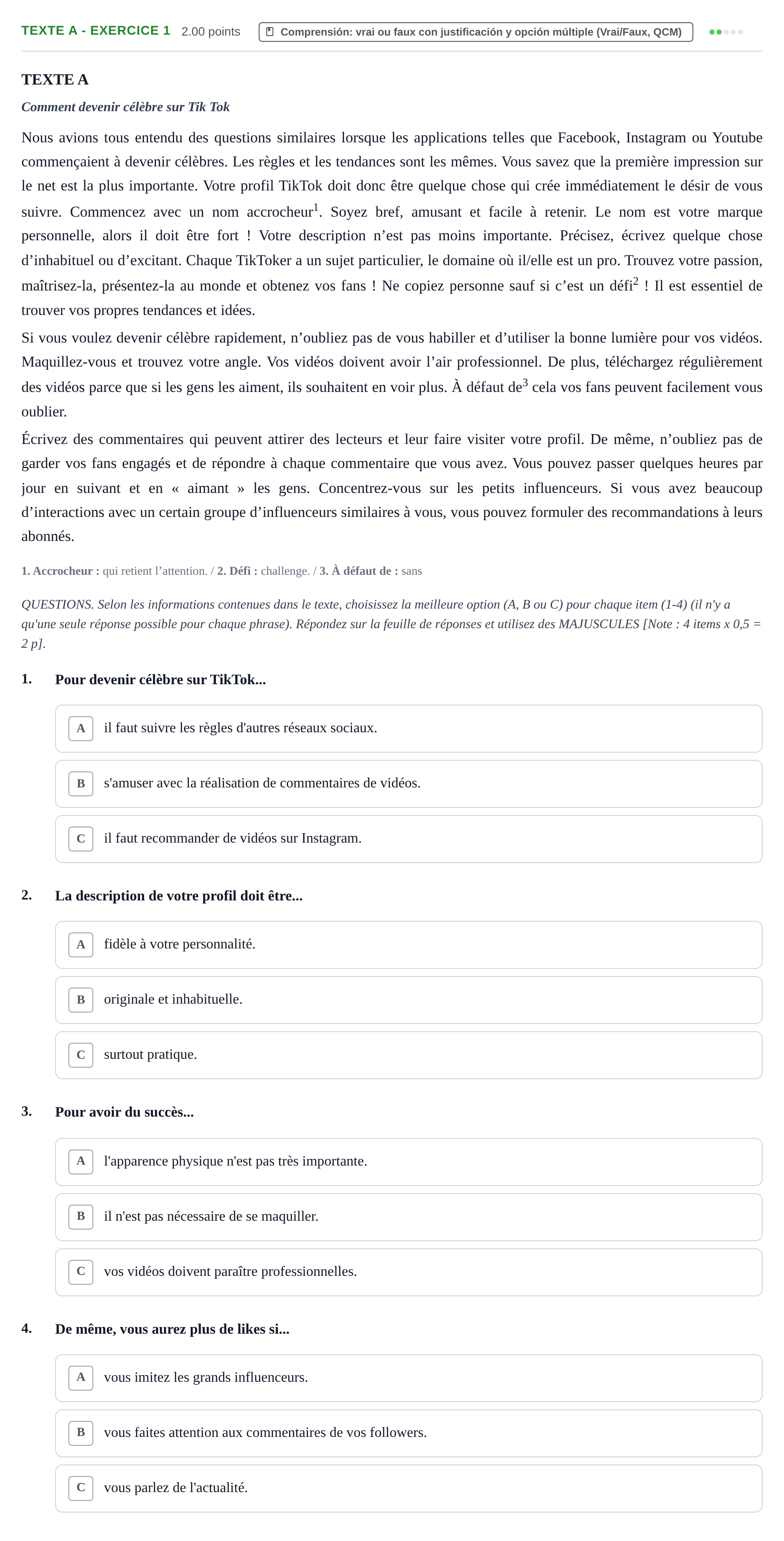 Enunciado: Ejercicio Texte A - Exercice 1 · Francés PAU Murcia Extraordinaria 2021