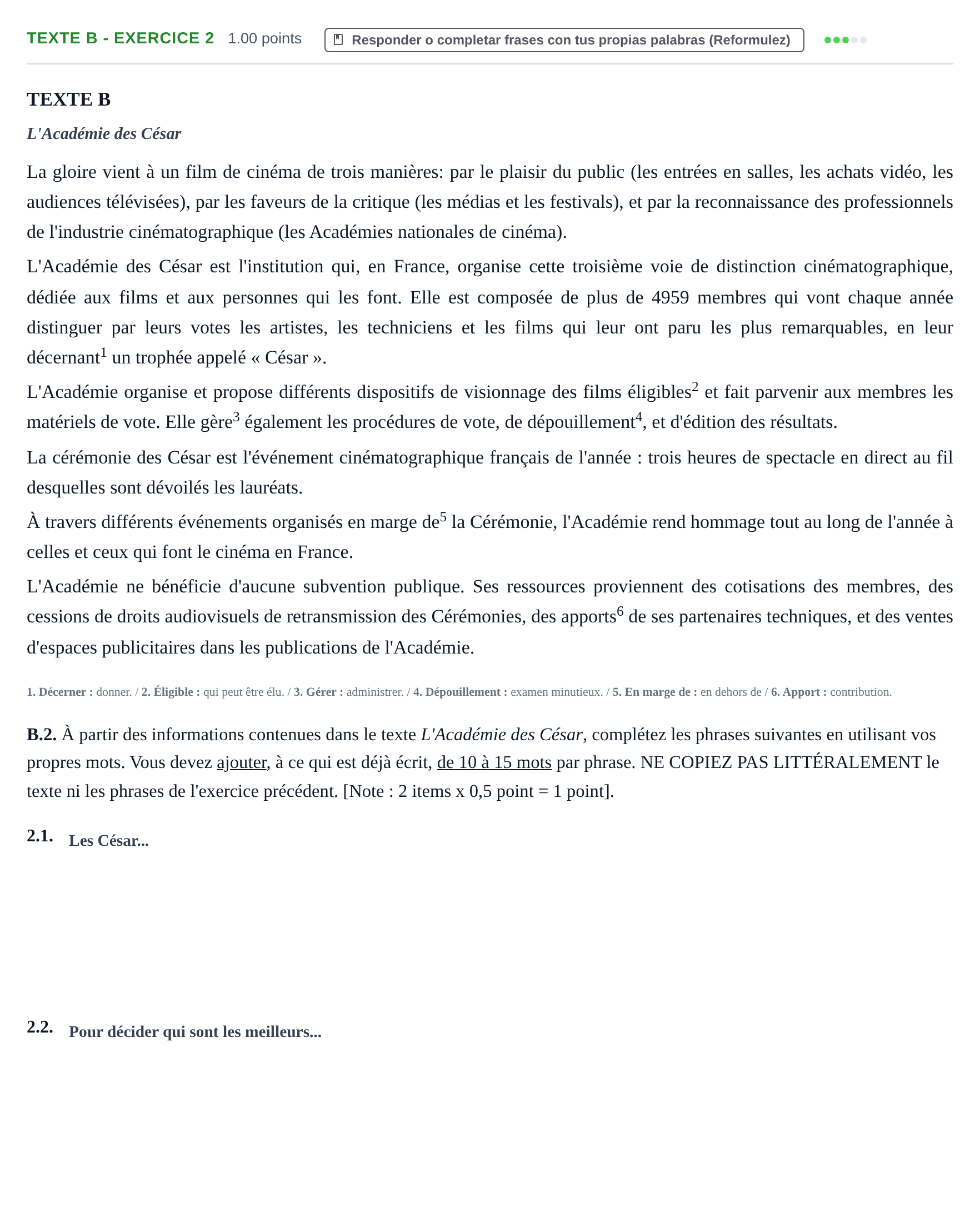 Enunciado: Ejercicio Texte B - Exercice 2 · Francés PAU Murcia Extraordinaria 2021