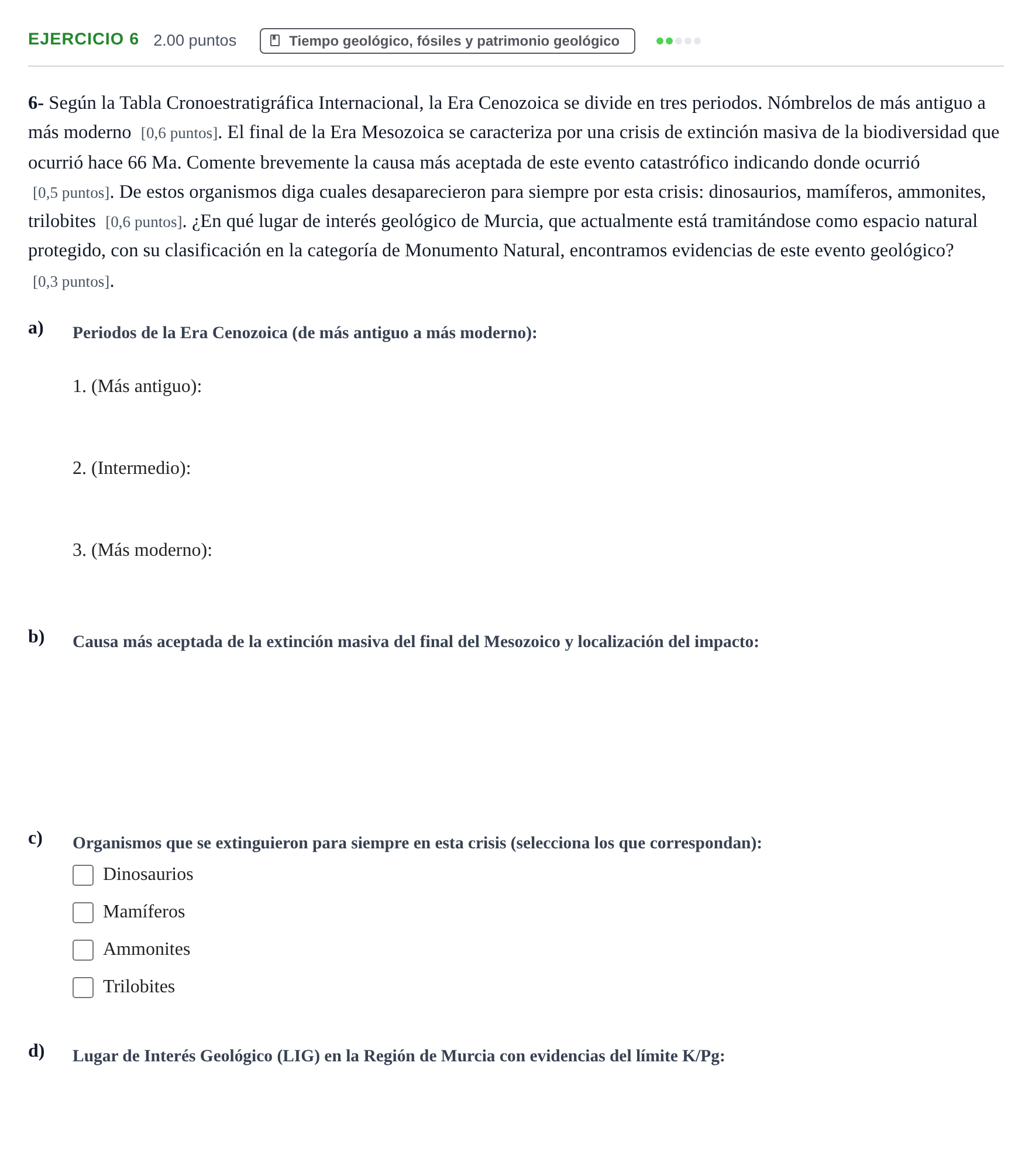 Enunciado: Problema 6 · Geología y Ciencias Ambientales PAU Murcia Extraordinaria 2021