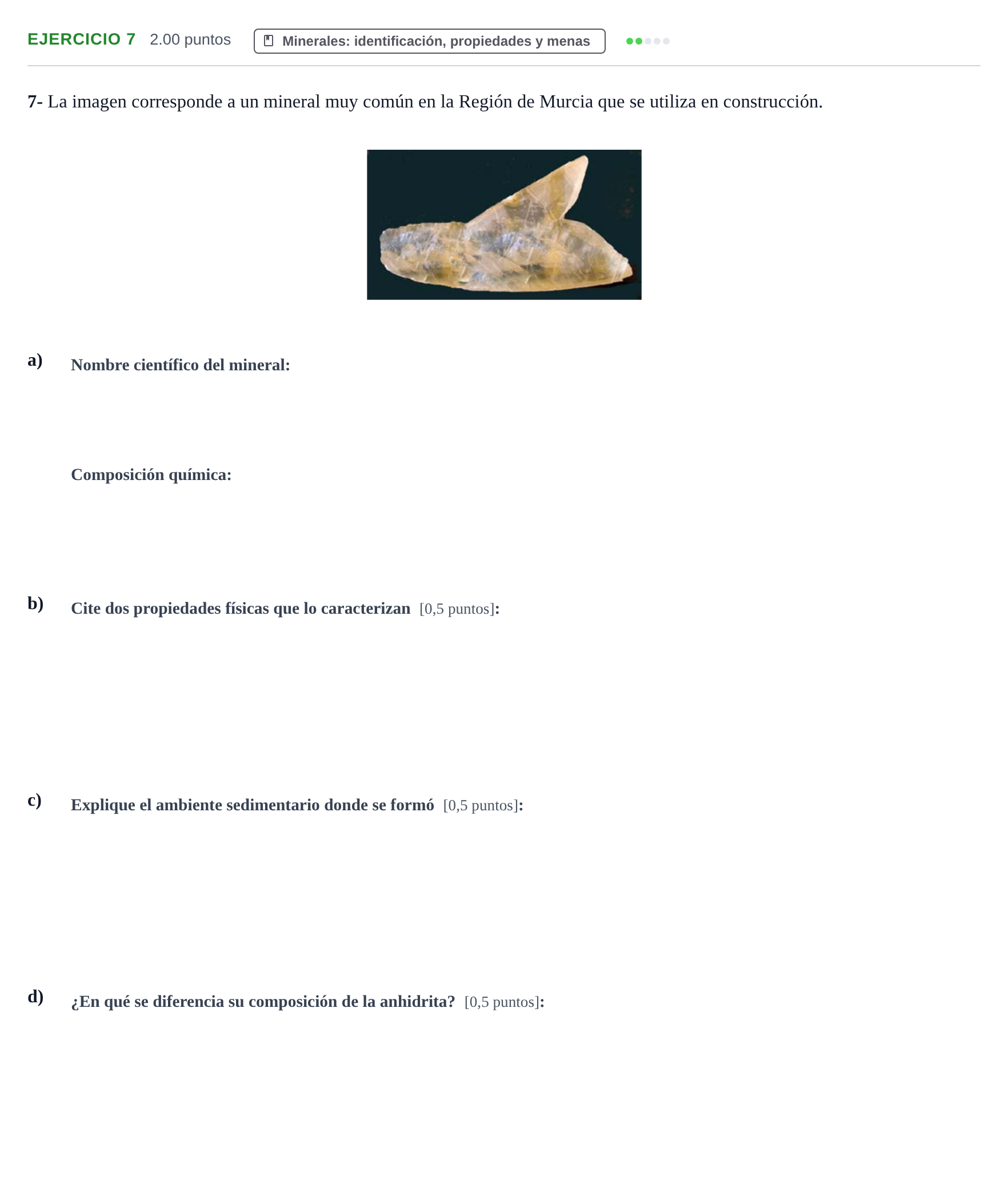 Enunciado: Problema 7 · Geología y Ciencias Ambientales PAU Murcia Extraordinaria 2021