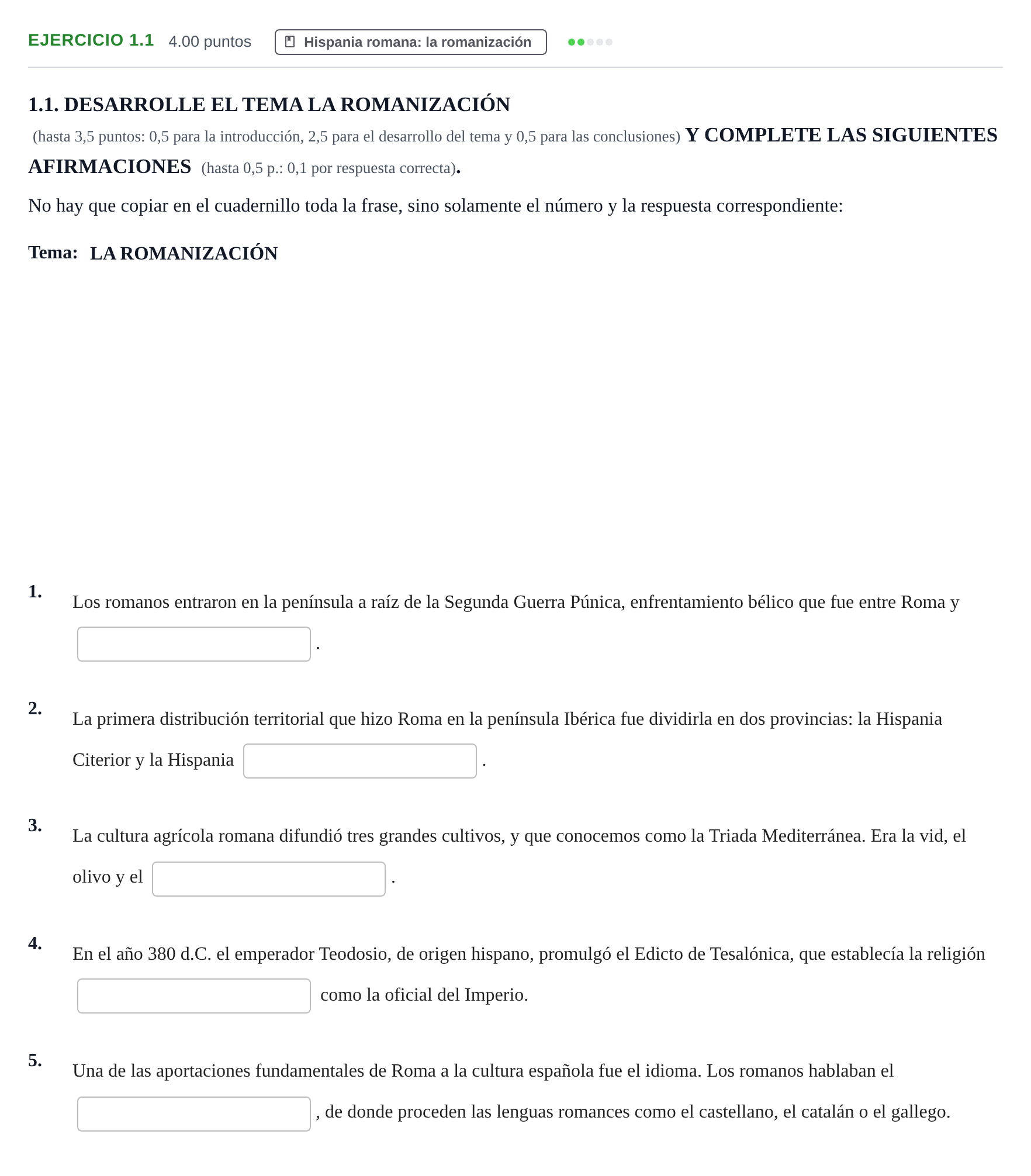 Enunciado: Ejercicio 1.1 · Historia de España PAU Murcia Extraordinaria 2021