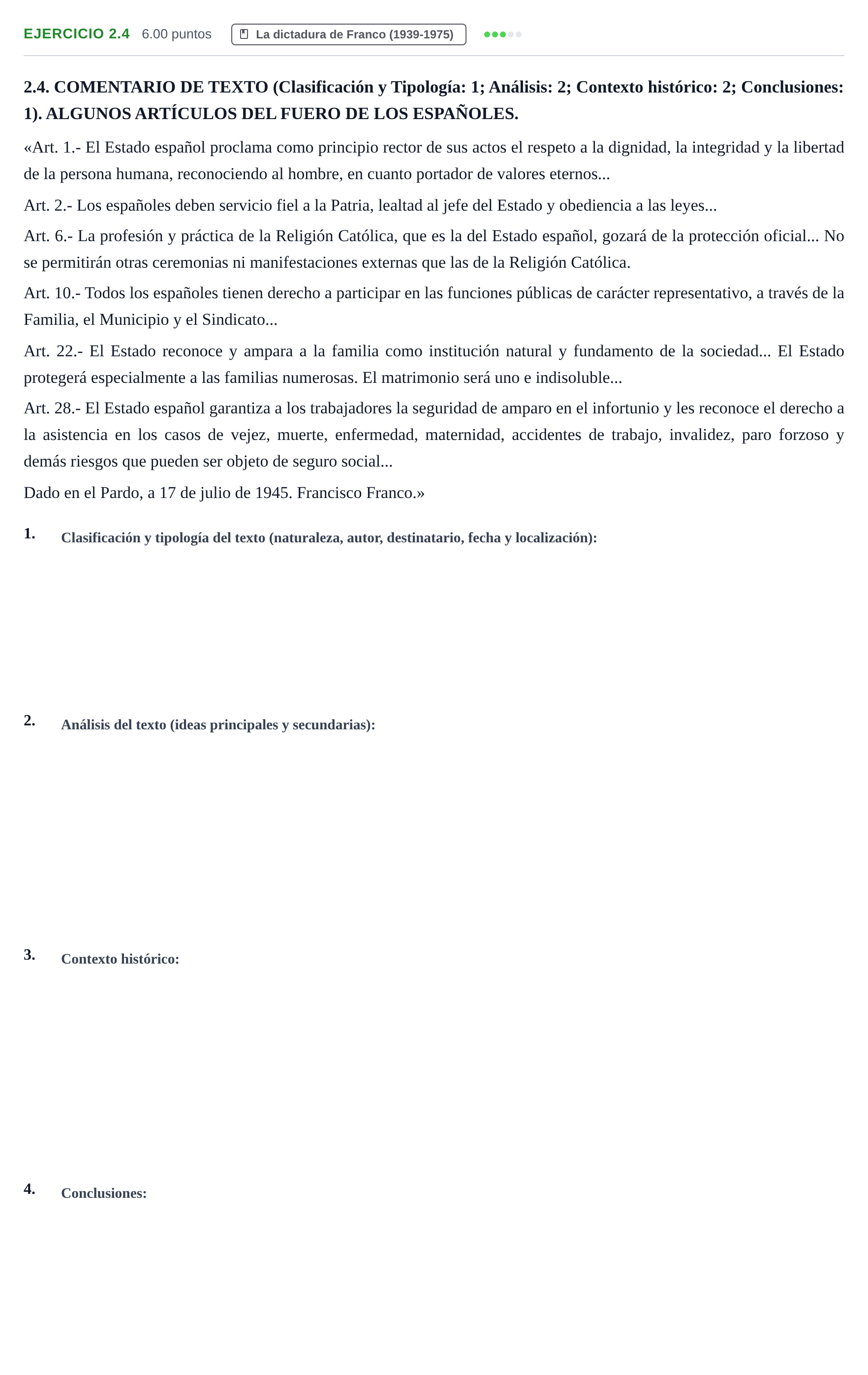 Enunciado: Ejercicio 2.4 · Historia de España PAU Murcia Extraordinaria 2021