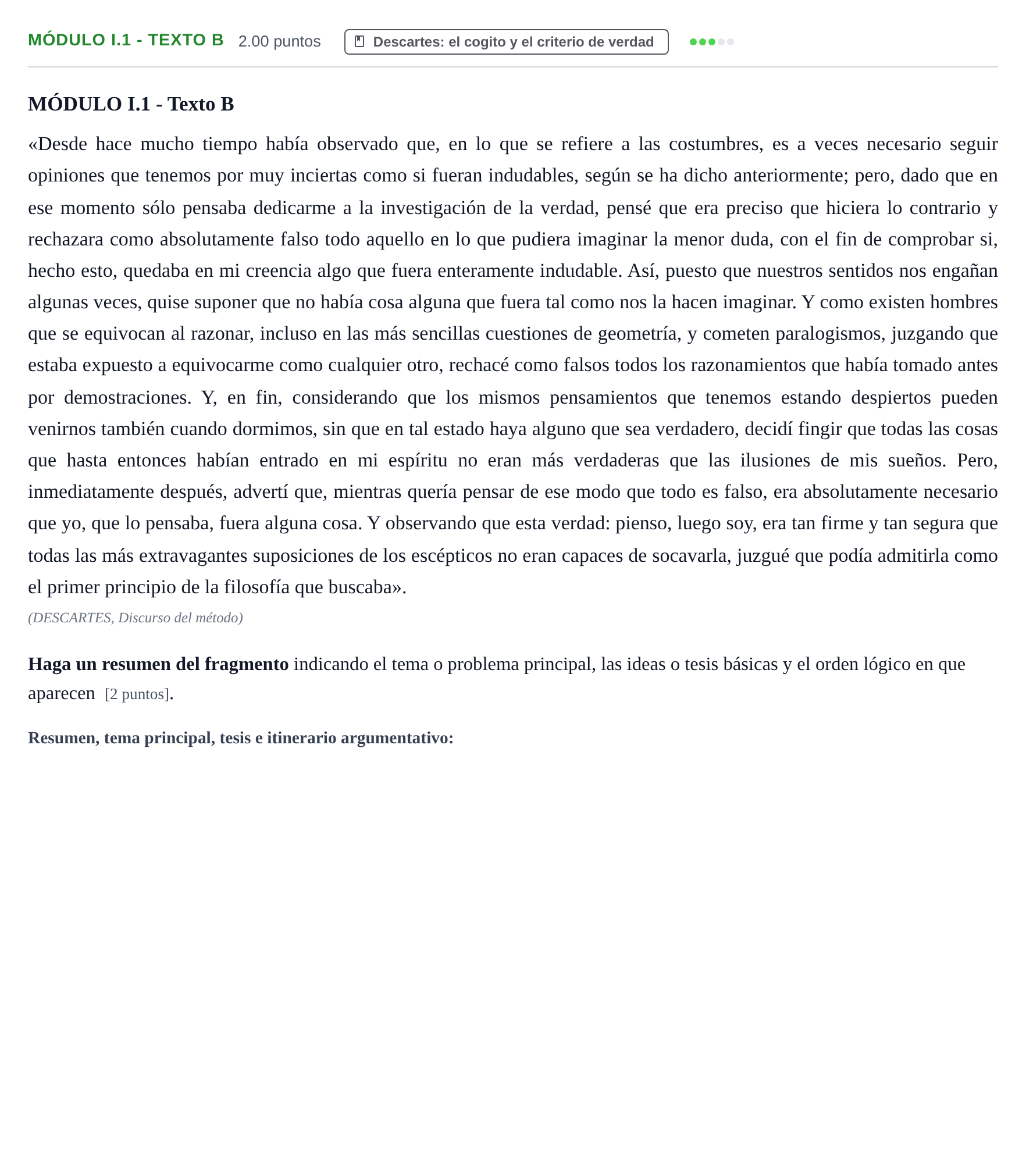 Enunciado: Ejercicio Módulo I.1 - Texto B · Historia de la Filosofía PAU Murcia Extraordinaria 2021
