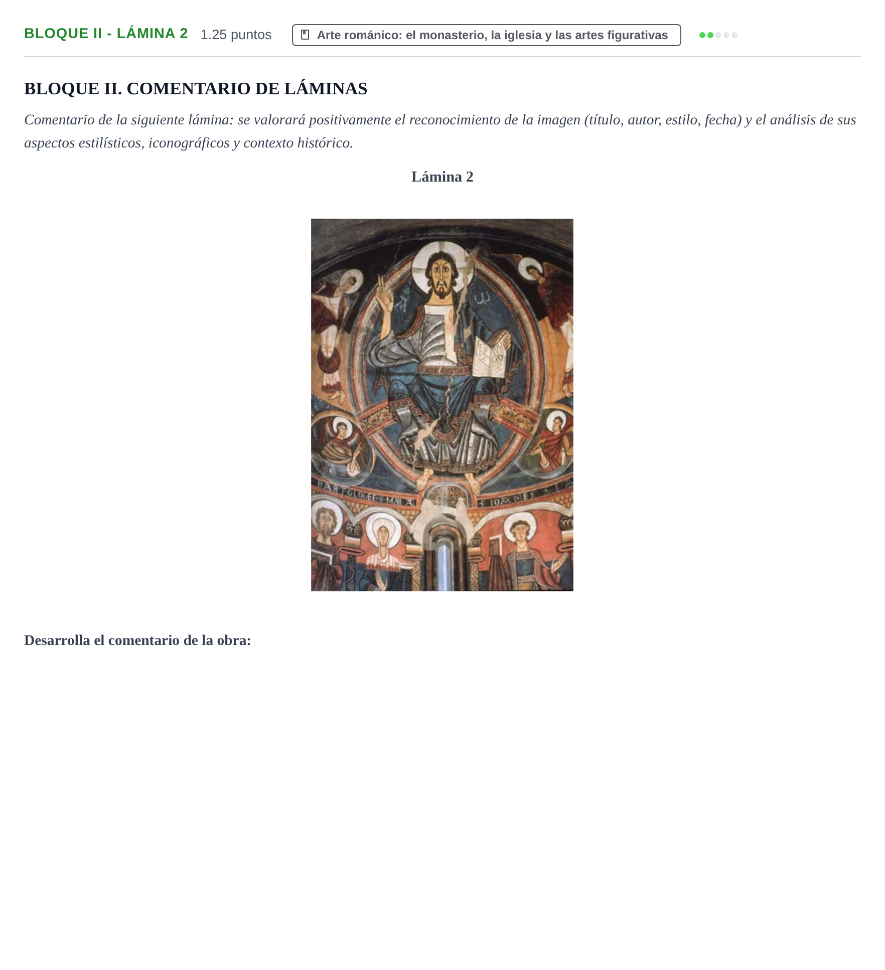 Enunciado: Bloque II - Lámina 2 · Historia del Arte PAU Murcia Extraordinaria 2021