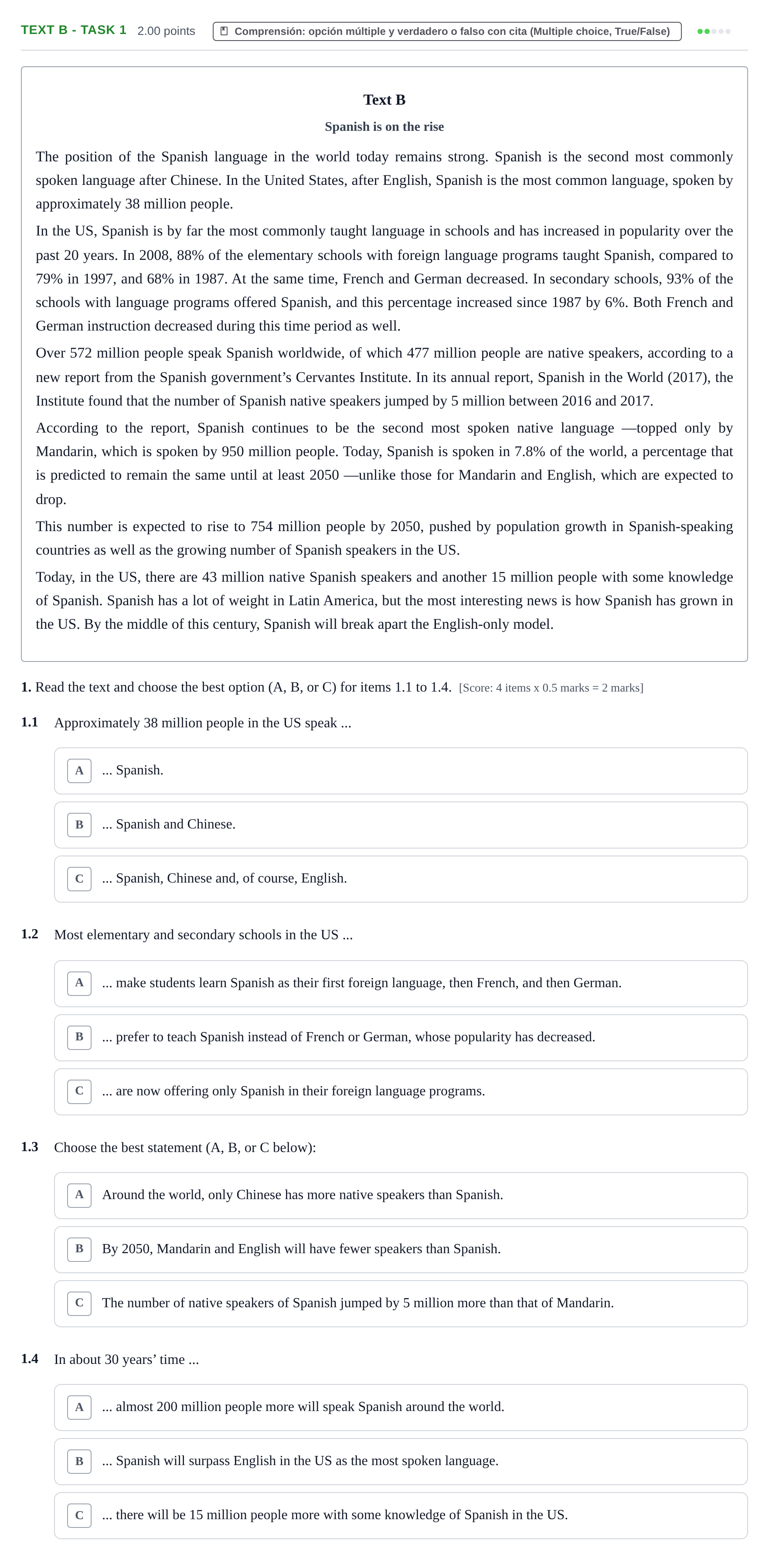 Enunciado: Ejercicio Text B - Task 1 · Inglés PAU Murcia Extraordinaria 2021