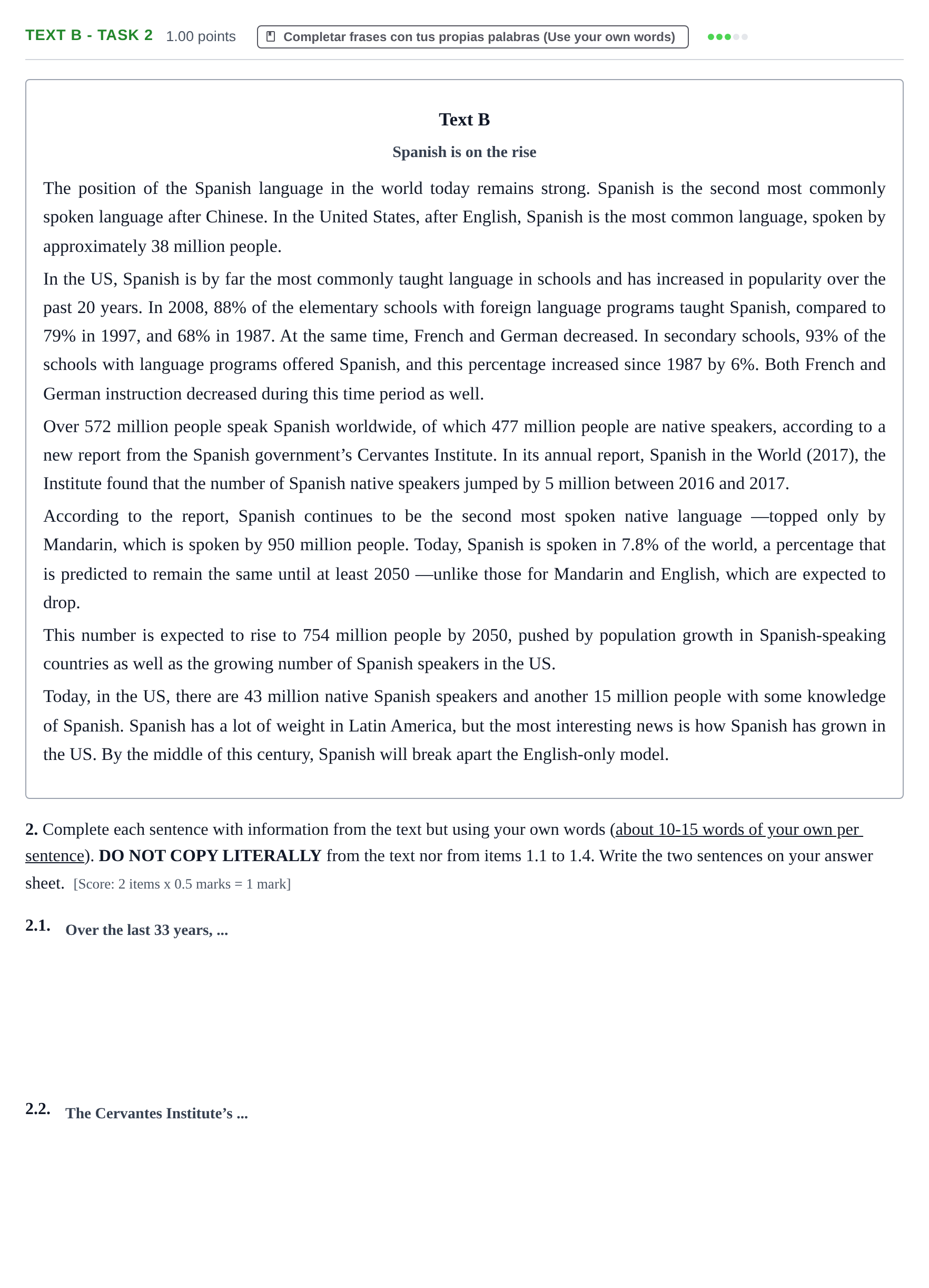 Enunciado: Ejercicio Text B - Task 2 · Inglés PAU Murcia Extraordinaria 2021