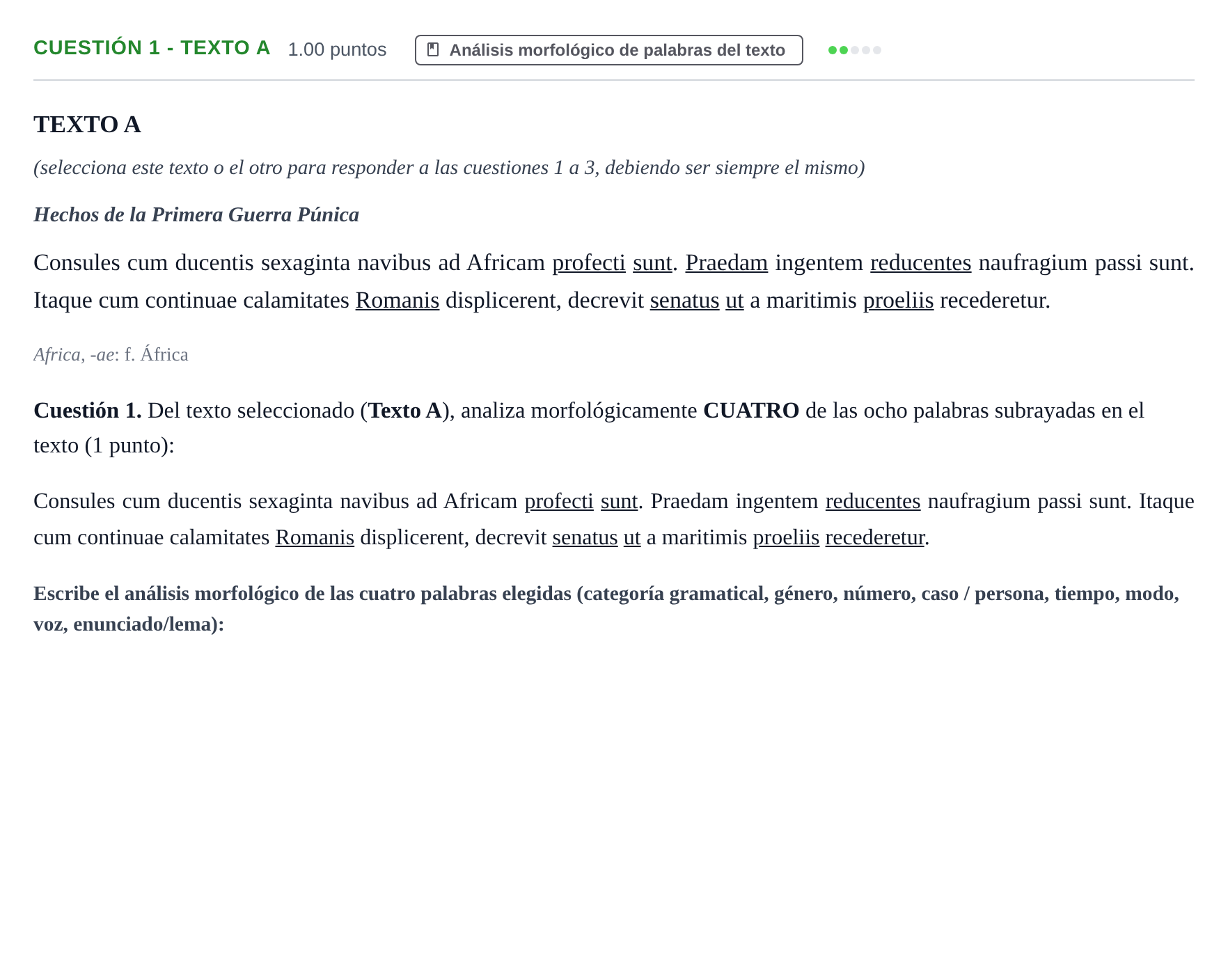 Enunciado: Cuestión 1 - Texto A · Latín II PAU Murcia Extraordinaria 2021