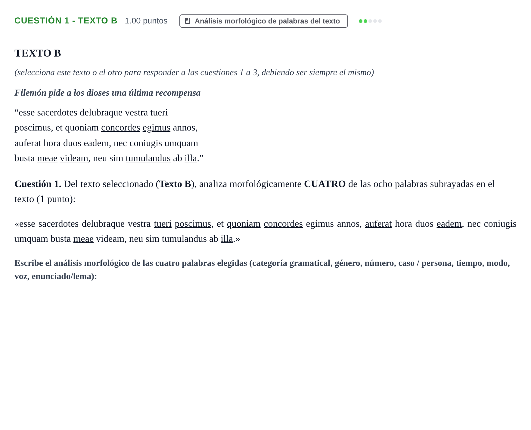 Enunciado: Cuestión 1 - Texto B · Latín II PAU Murcia Extraordinaria 2021