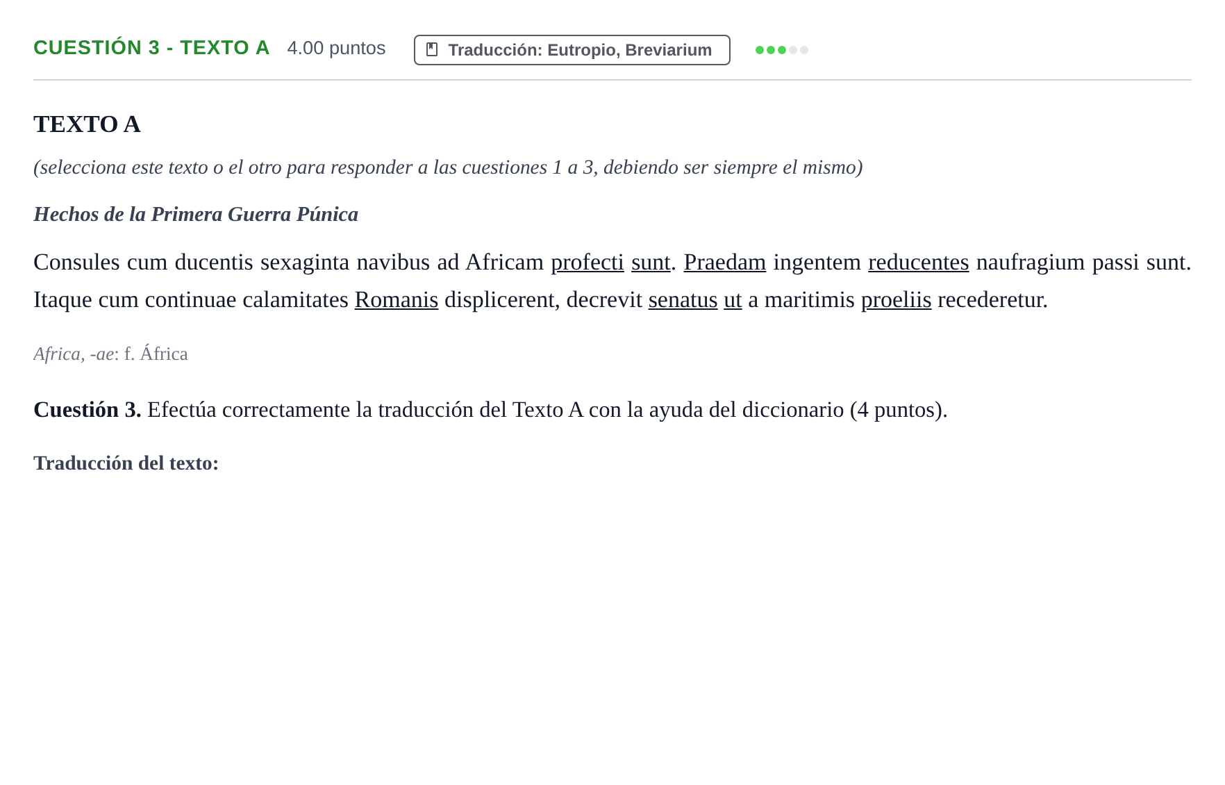Enunciado: Cuestión 3 - Texto A · Latín II PAU Murcia Extraordinaria 2021