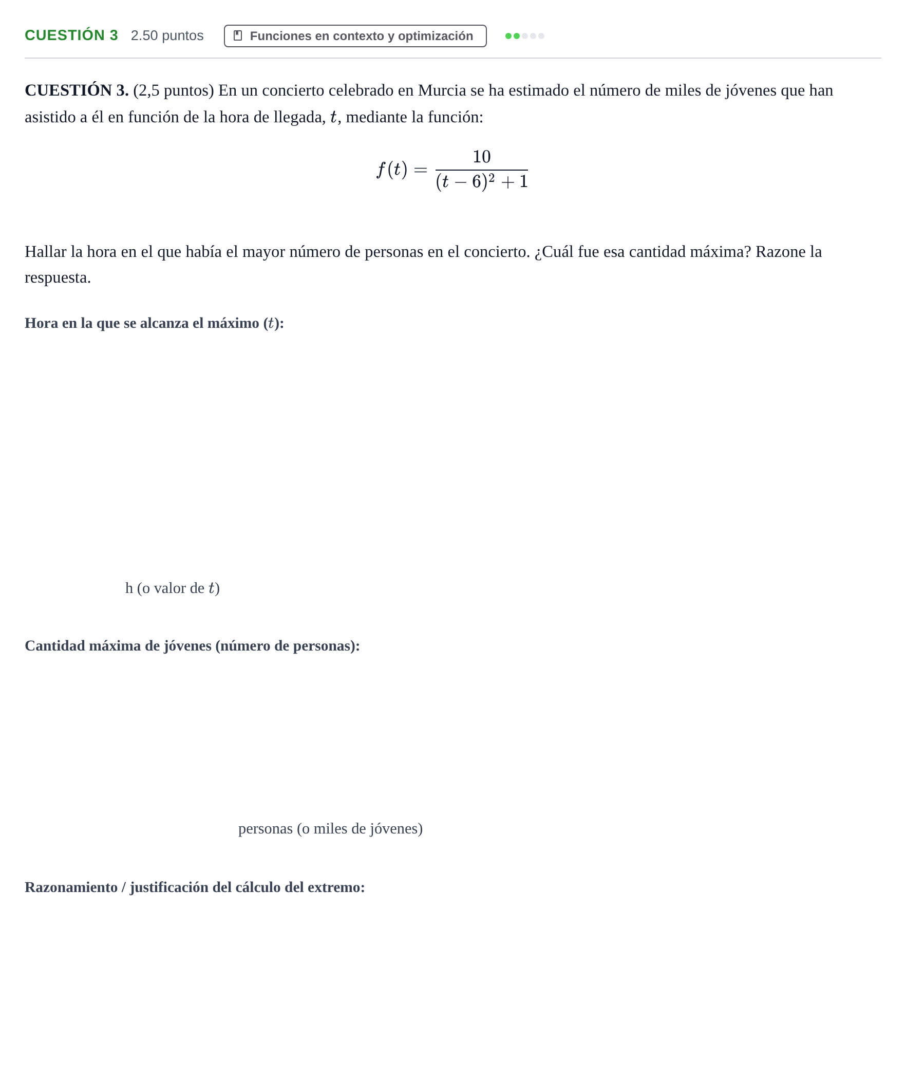 Enunciado: CUESTIÓN 3 · Matemáticas aplicadas a las Ciencias Sociales II PAU Murcia Extraordinaria 2021