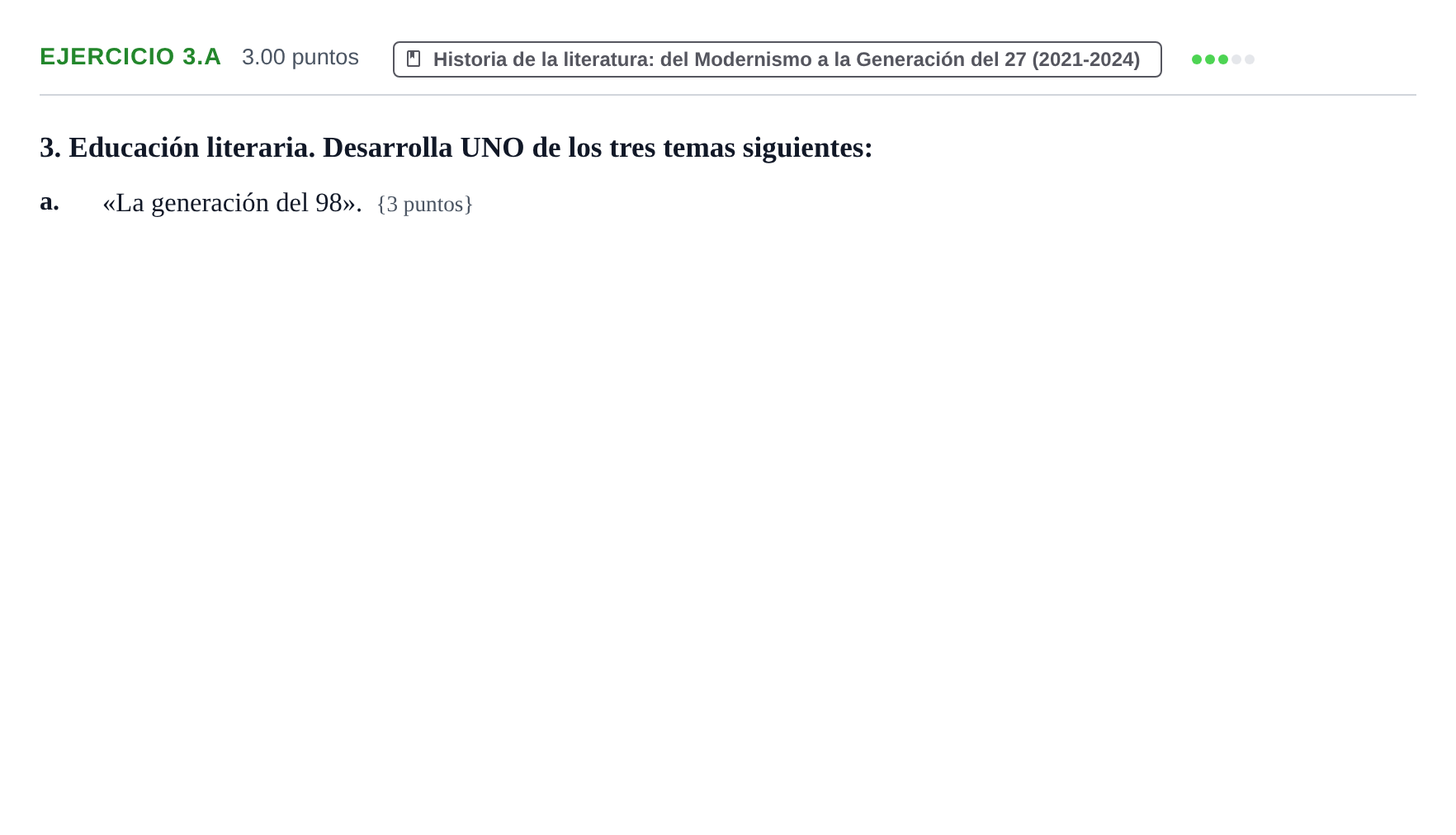 Enunciado: Ejercicio 3.a · Lengua Castellana y Literatura II PAU Murcia Extraordinaria 2021