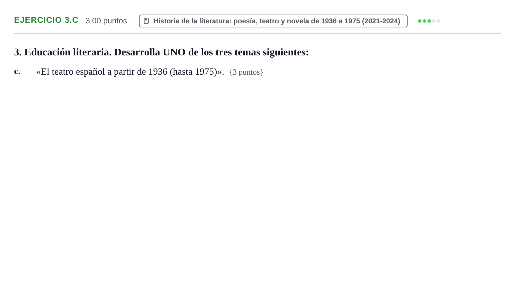 Enunciado: Ejercicio 3.c · Lengua Castellana y Literatura II PAU Murcia Extraordinaria 2021