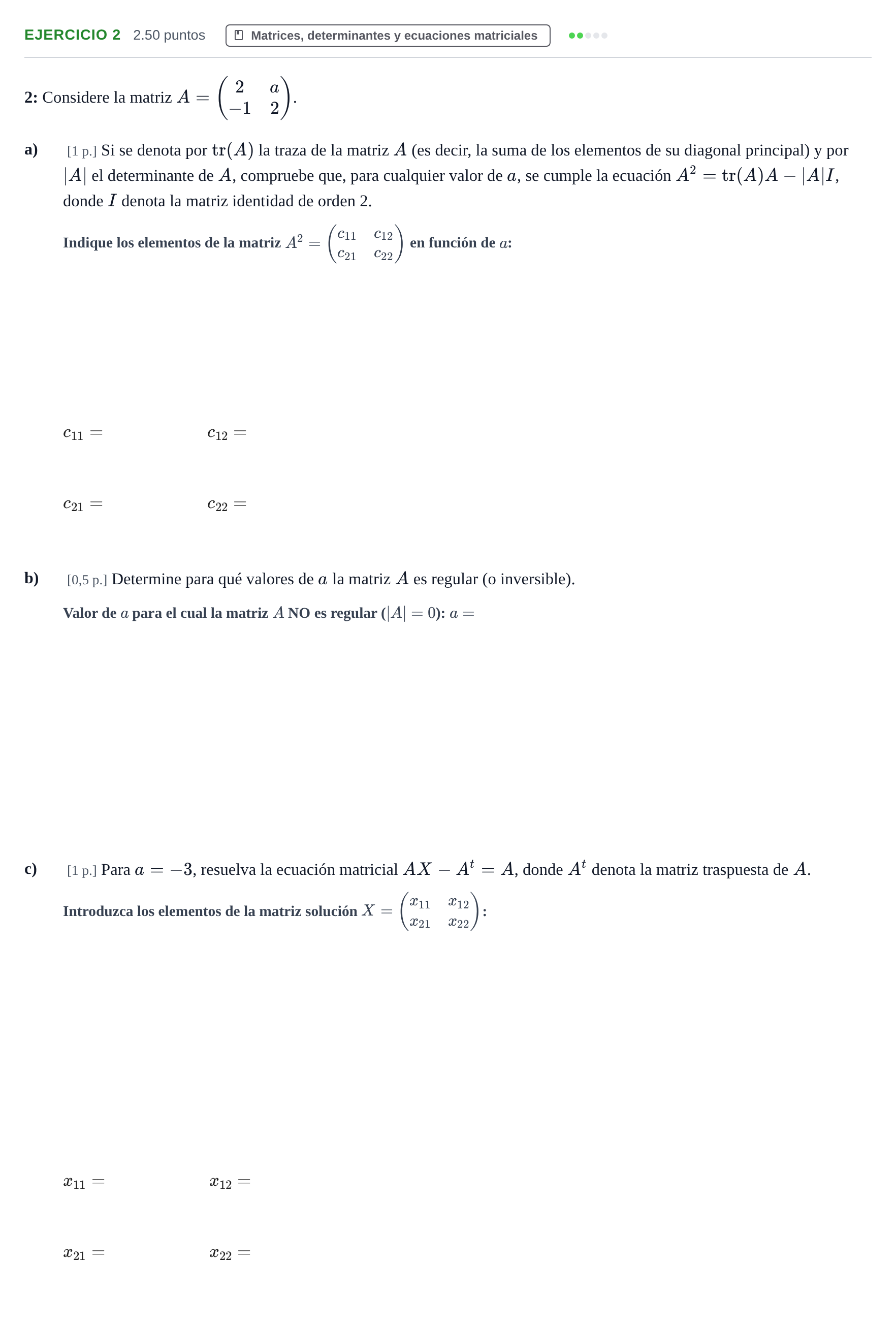 Enunciado: Problema 2 · Matemáticas II PAU Murcia Extraordinaria 2021