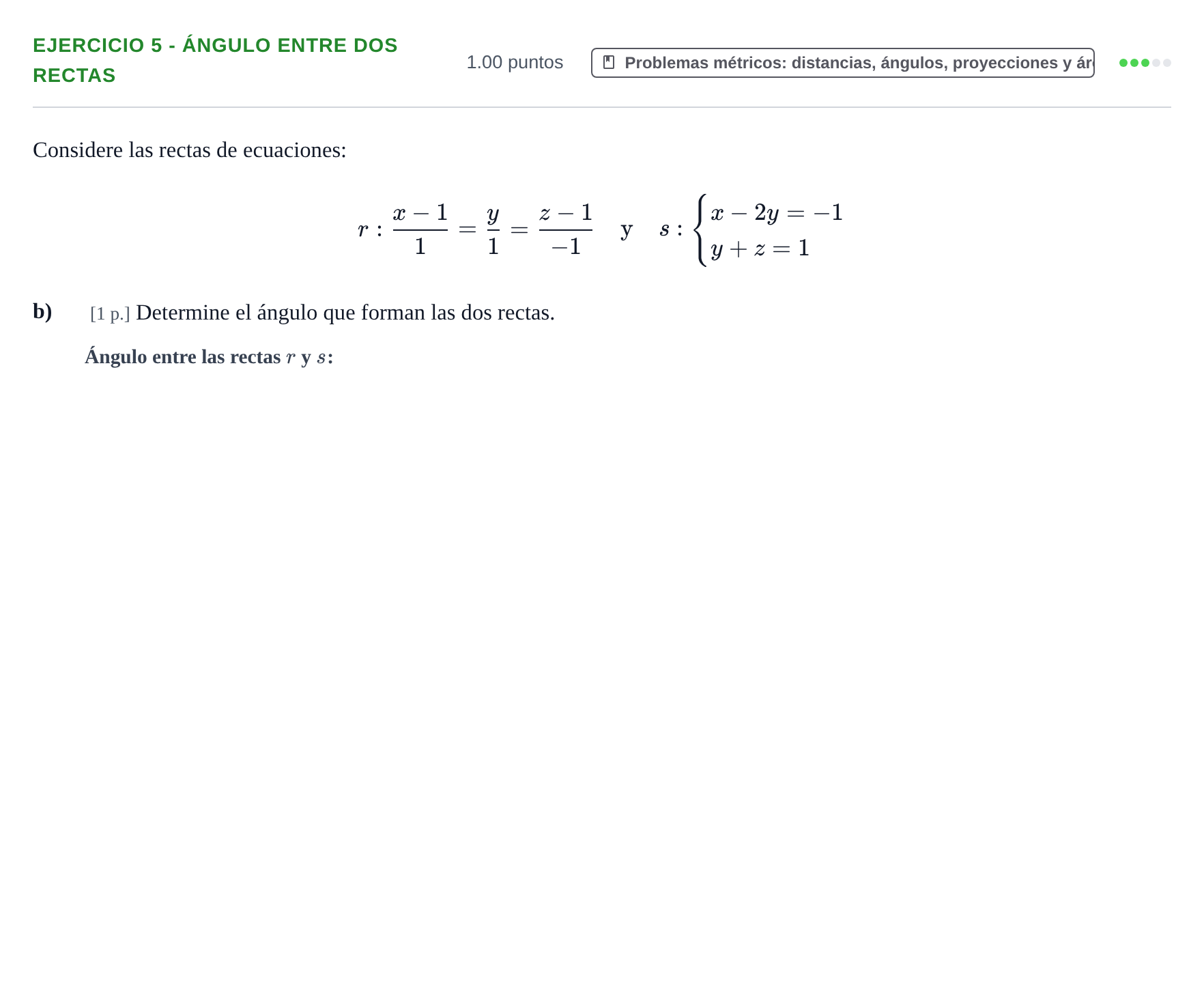 Enunciado: Ejercicio 5 - Ángulo entre dos rectas · Matemáticas II PAU Murcia Extraordinaria 2021