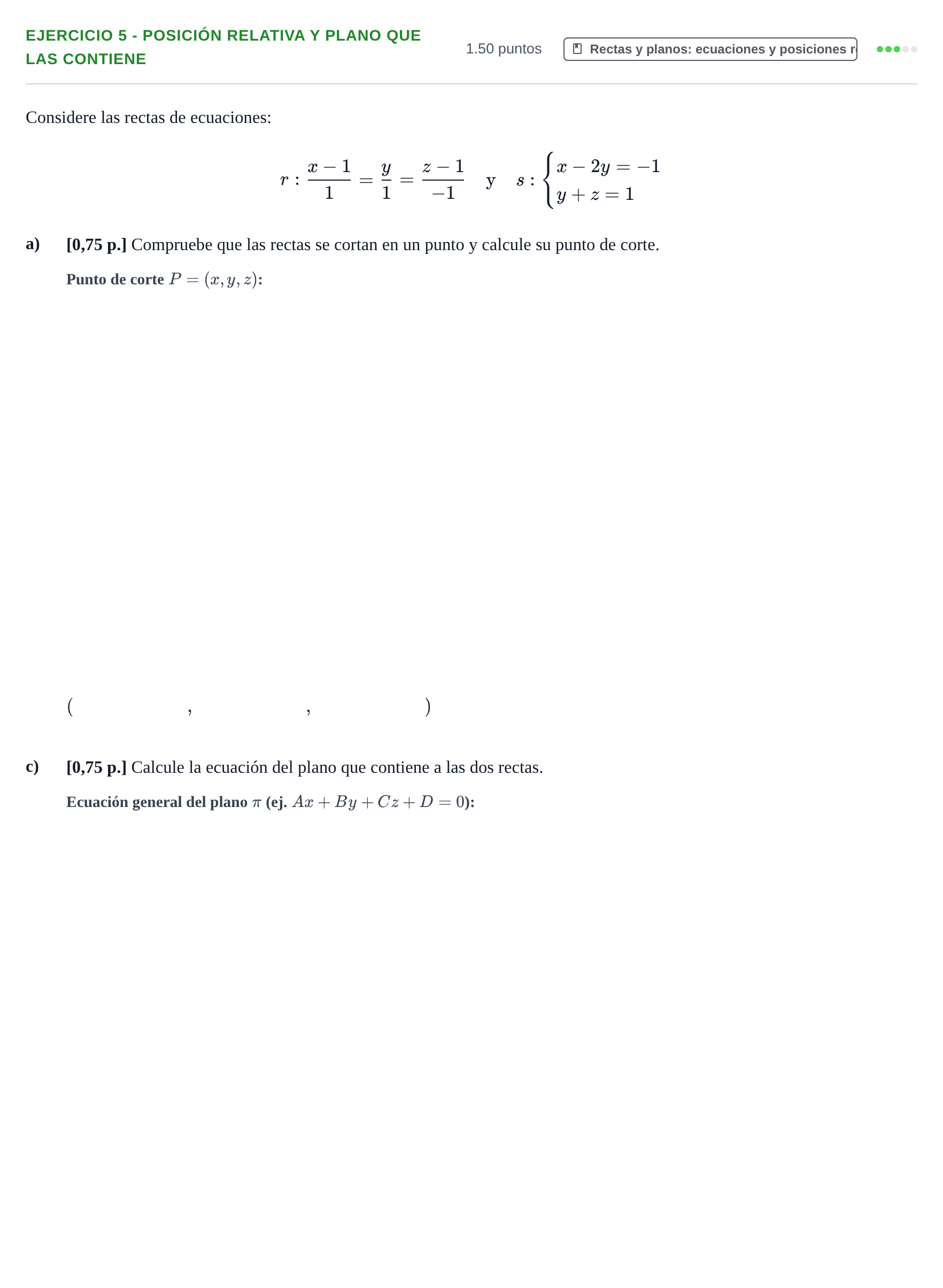 Enunciado: Ejercicio 5 - Posición relativa y plano que las contiene · Matemáticas II PAU Murcia Extraordinaria 2021