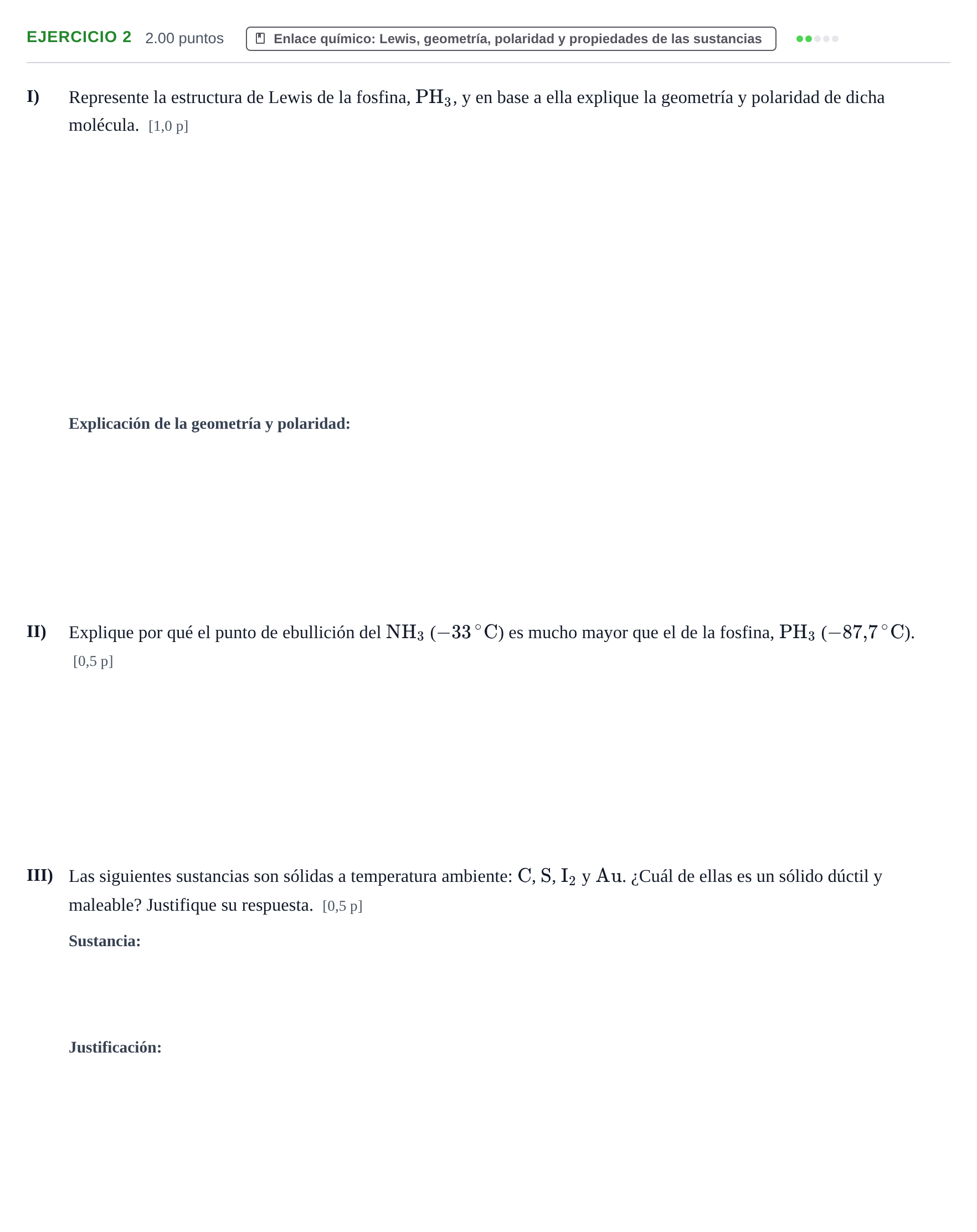 Enunciado: Problema 2 · Química PAU Murcia Extraordinaria 2021