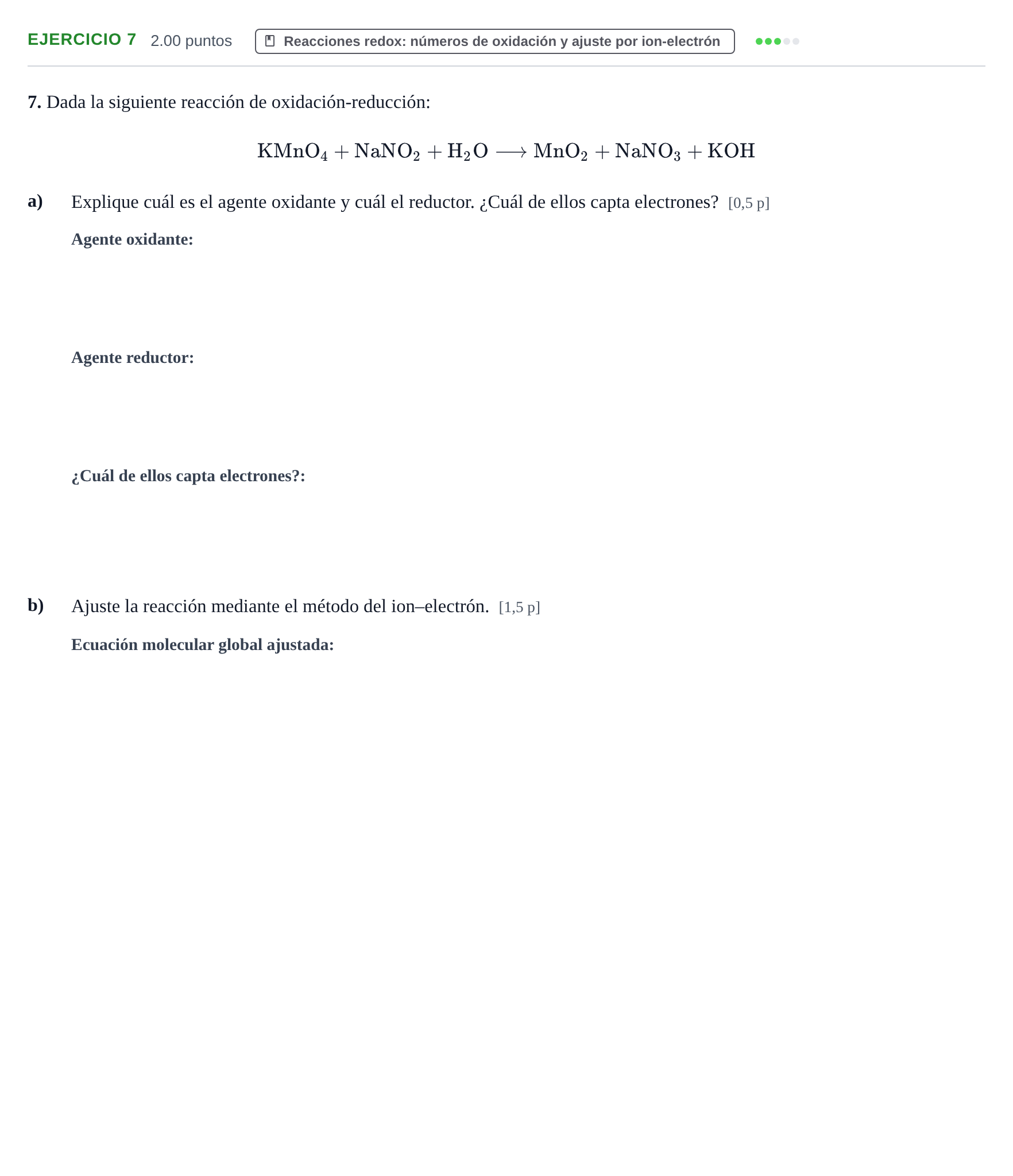 Enunciado: Problema 7 · Química PAU Murcia Extraordinaria 2021