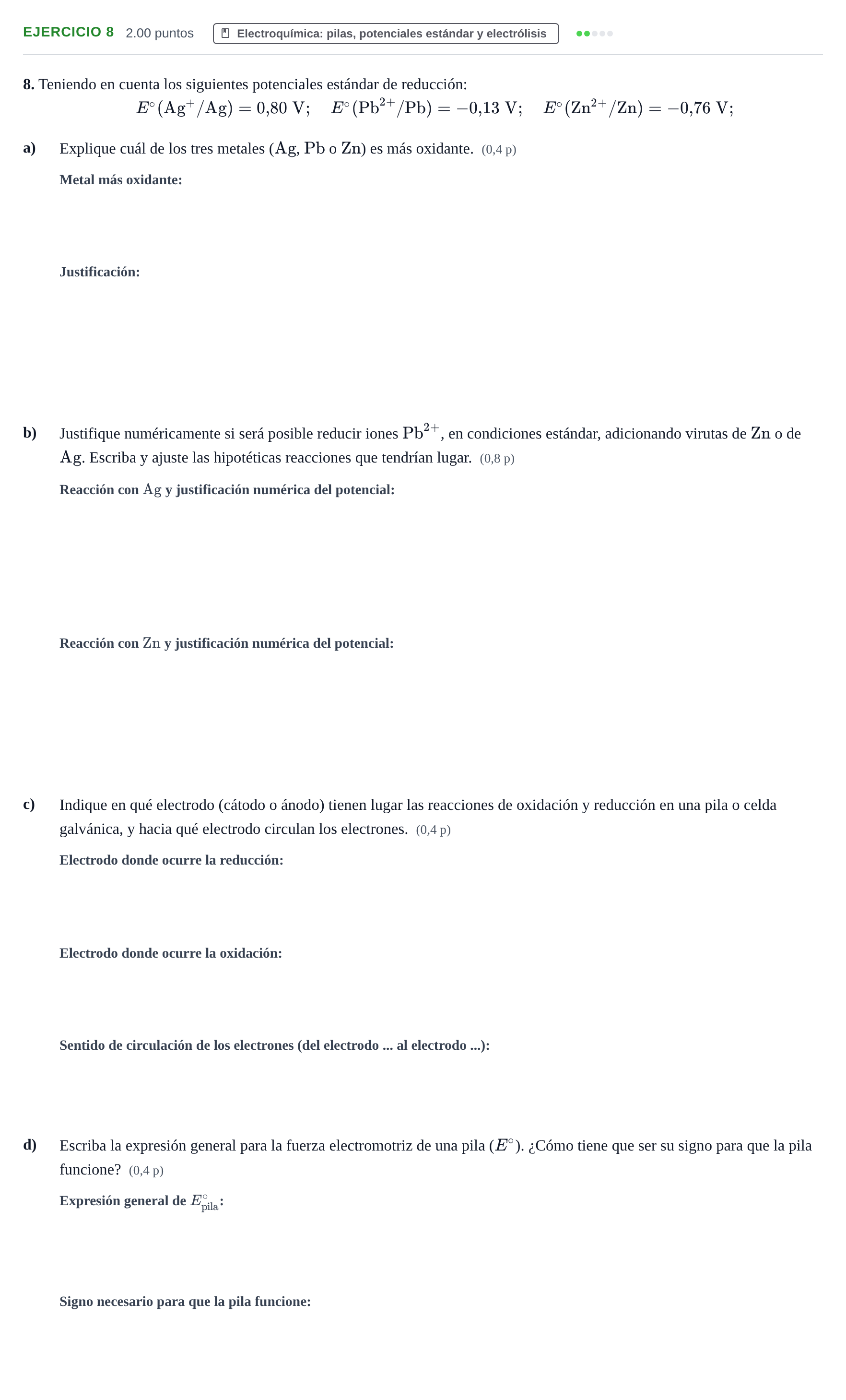 Enunciado: Problema 8 · Química PAU Murcia Extraordinaria 2021