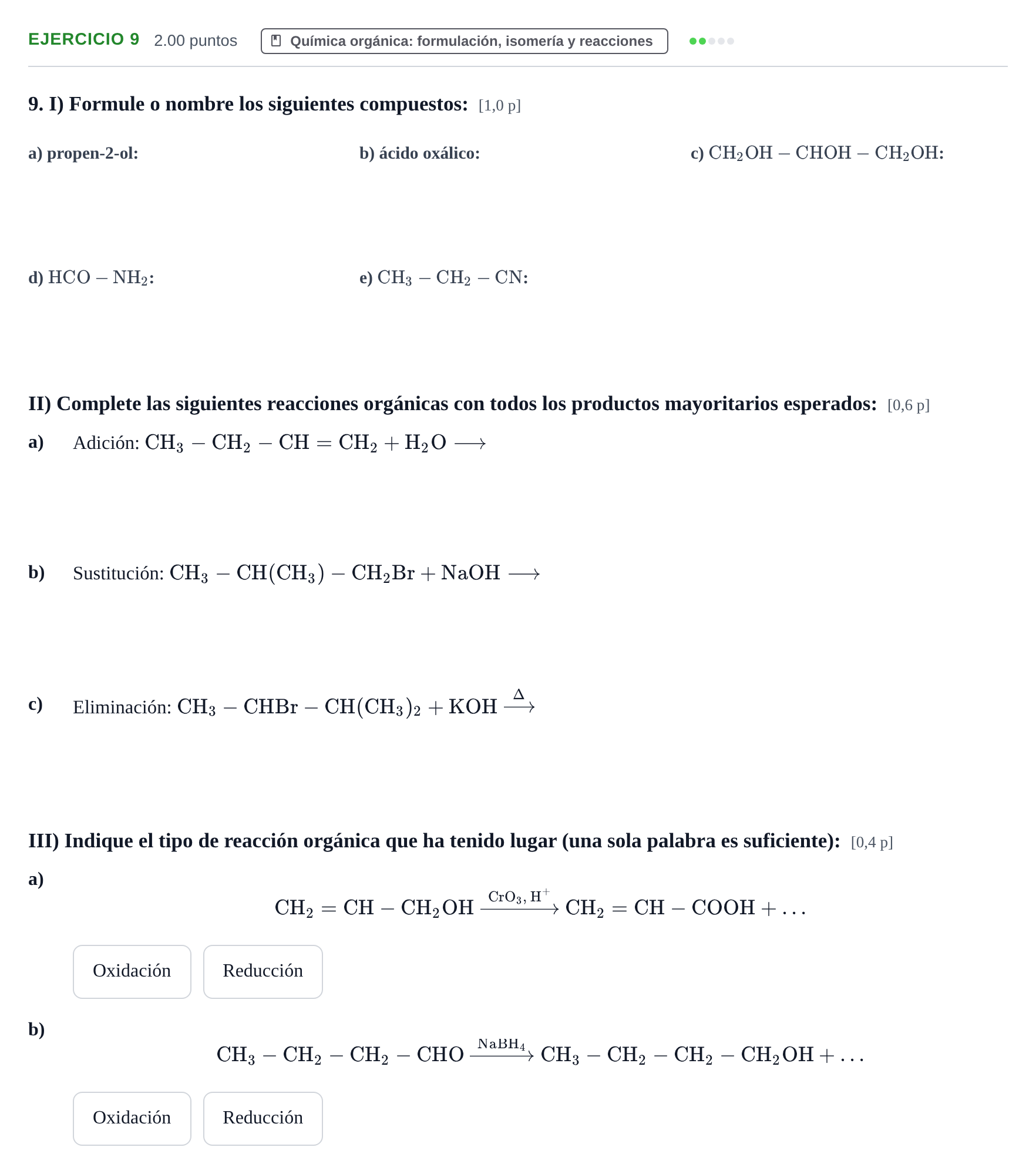 Enunciado: Problema 9 · Química PAU Murcia Extraordinaria 2021