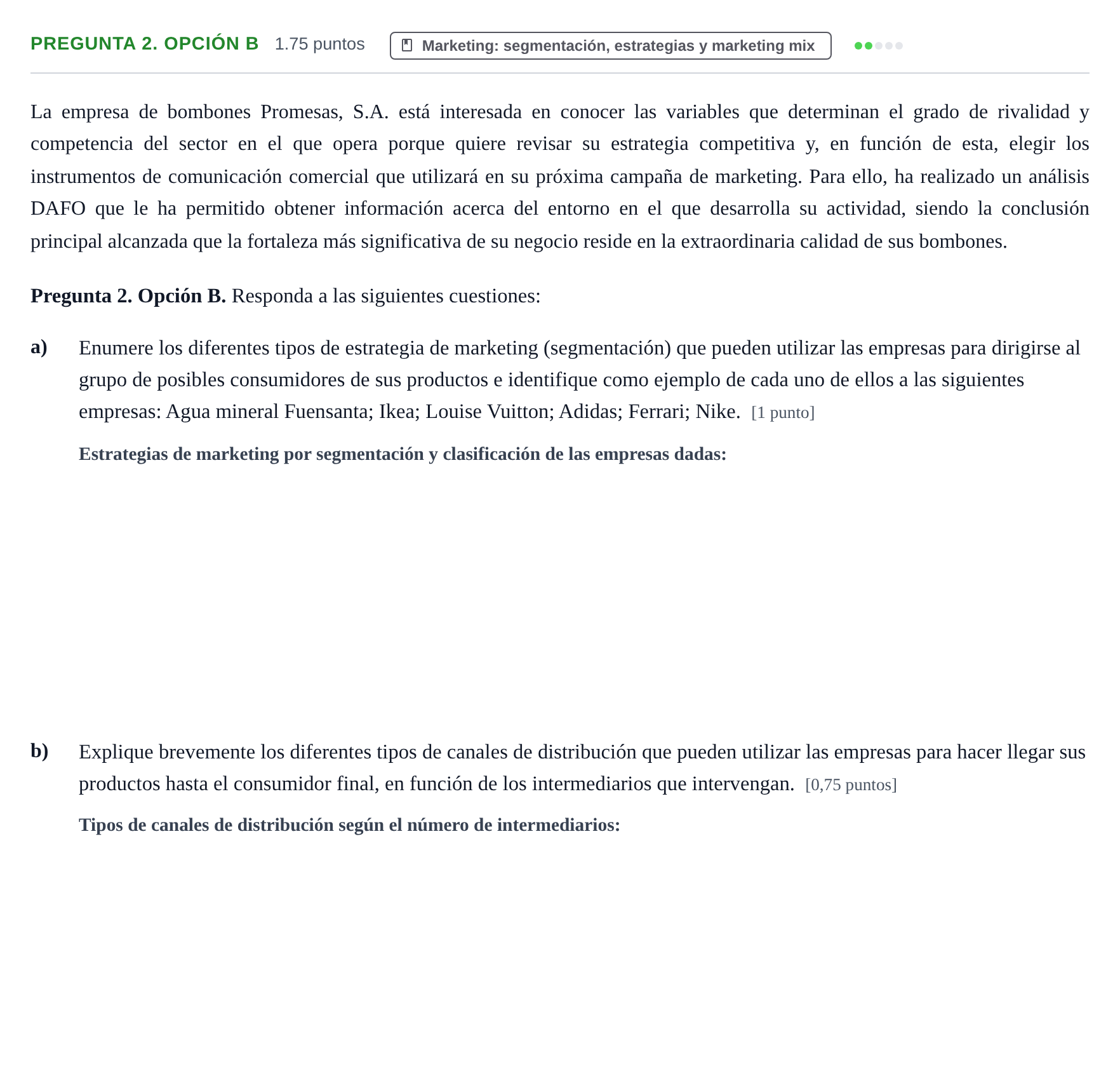 Enunciado: Pregunta 2. Opción B - Marketing · Empresa y Diseño de Modelos de Negocio PAU Asturias Extraordinaria 2026
