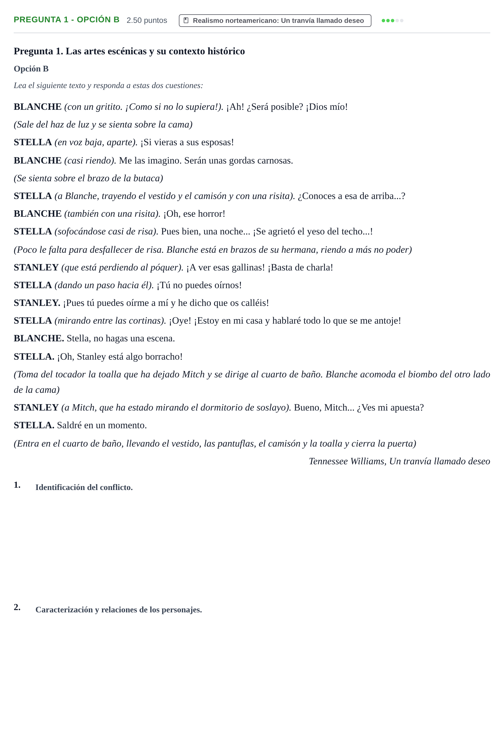 Enunciado: Pregunta 1 - Opción B · Artes Escénicas PAU Asturias Extraordinaria 2026