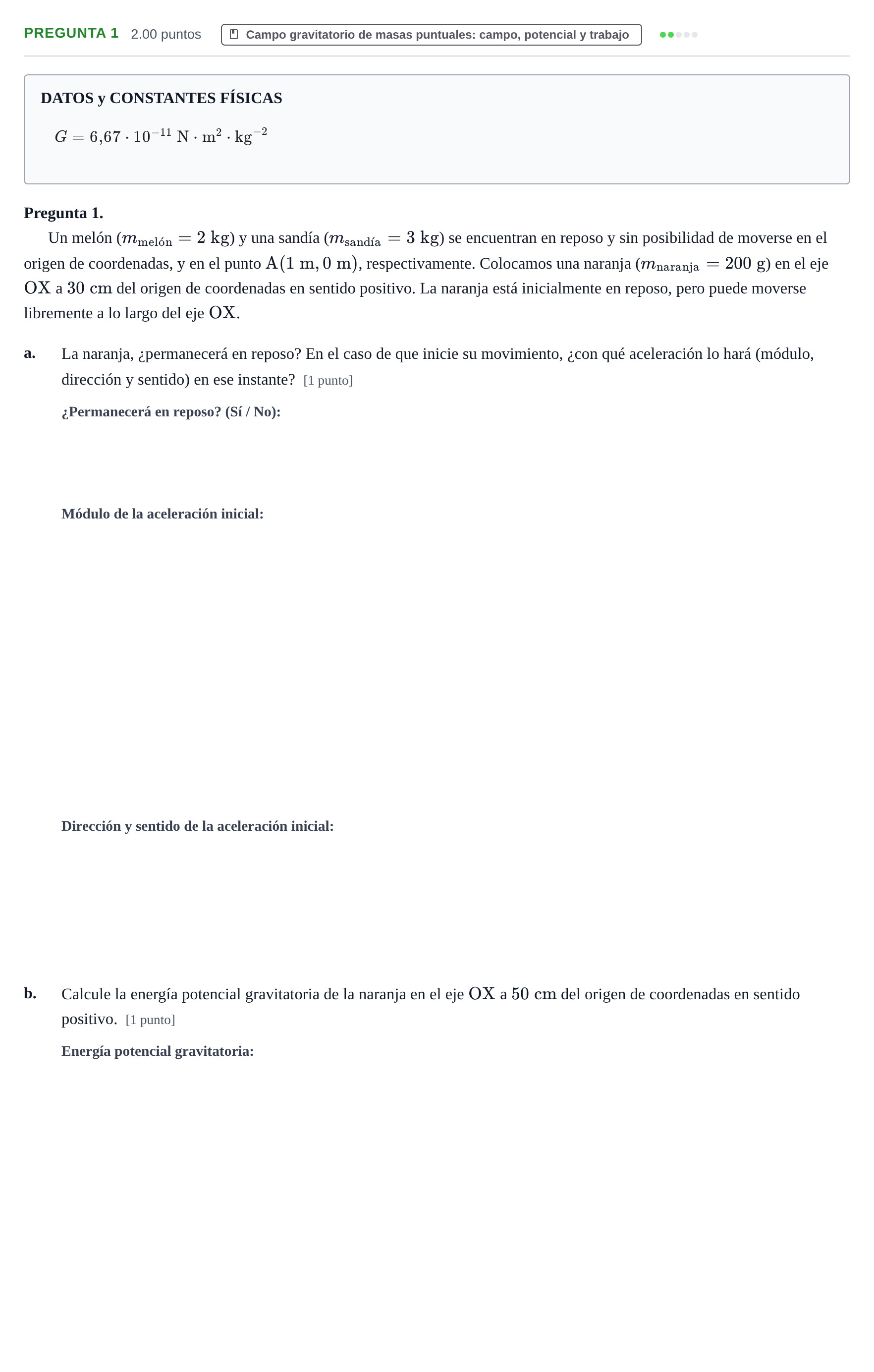 Enunciado: Pregunta 1 · Física PAU Asturias Extraordinaria 2026
