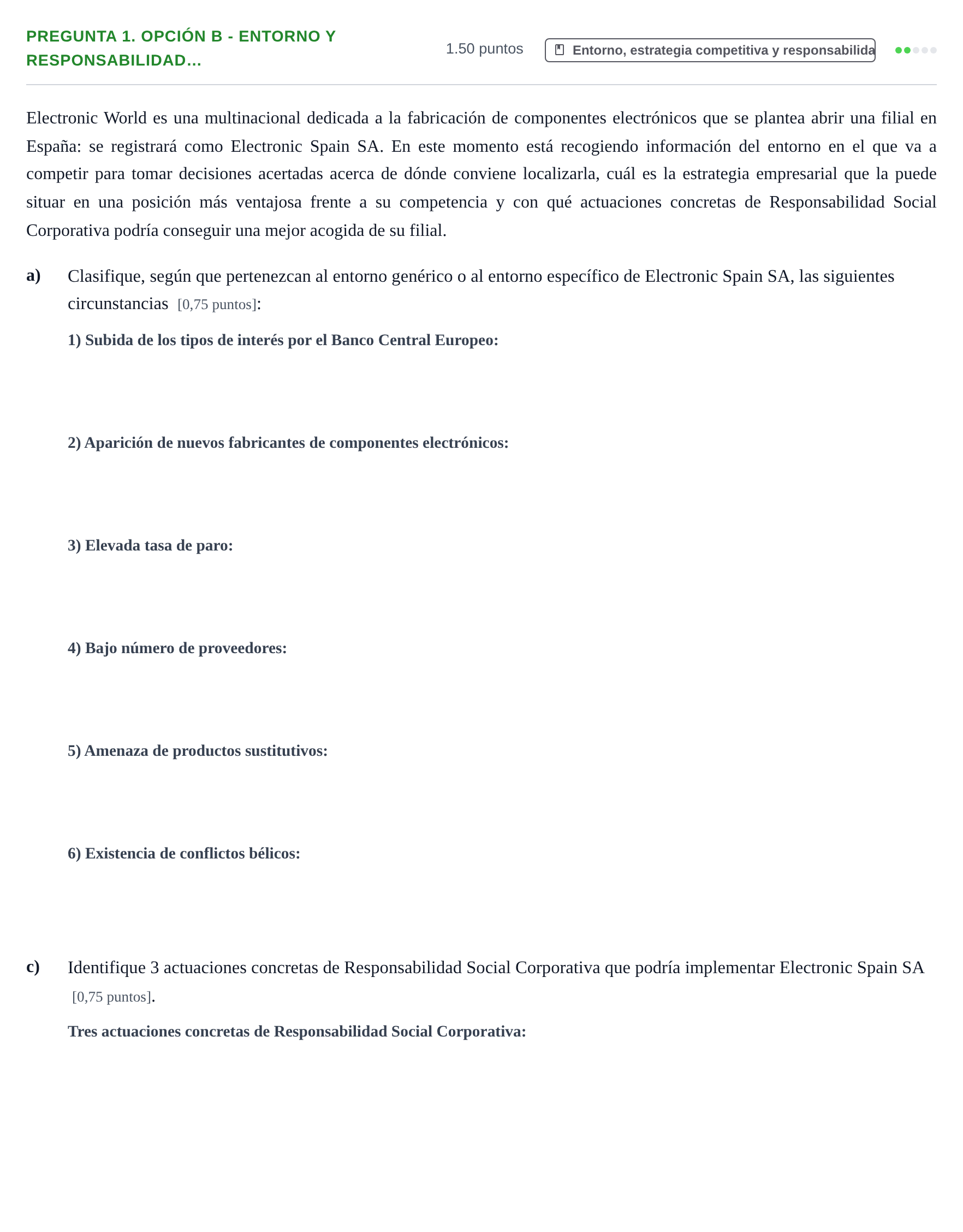 Enunciado: Pregunta 1. Opción B - Entorno y responsabilidad… · Empresa y Diseño de Modelos de Negocio PAU Asturias Ordinaria 2026