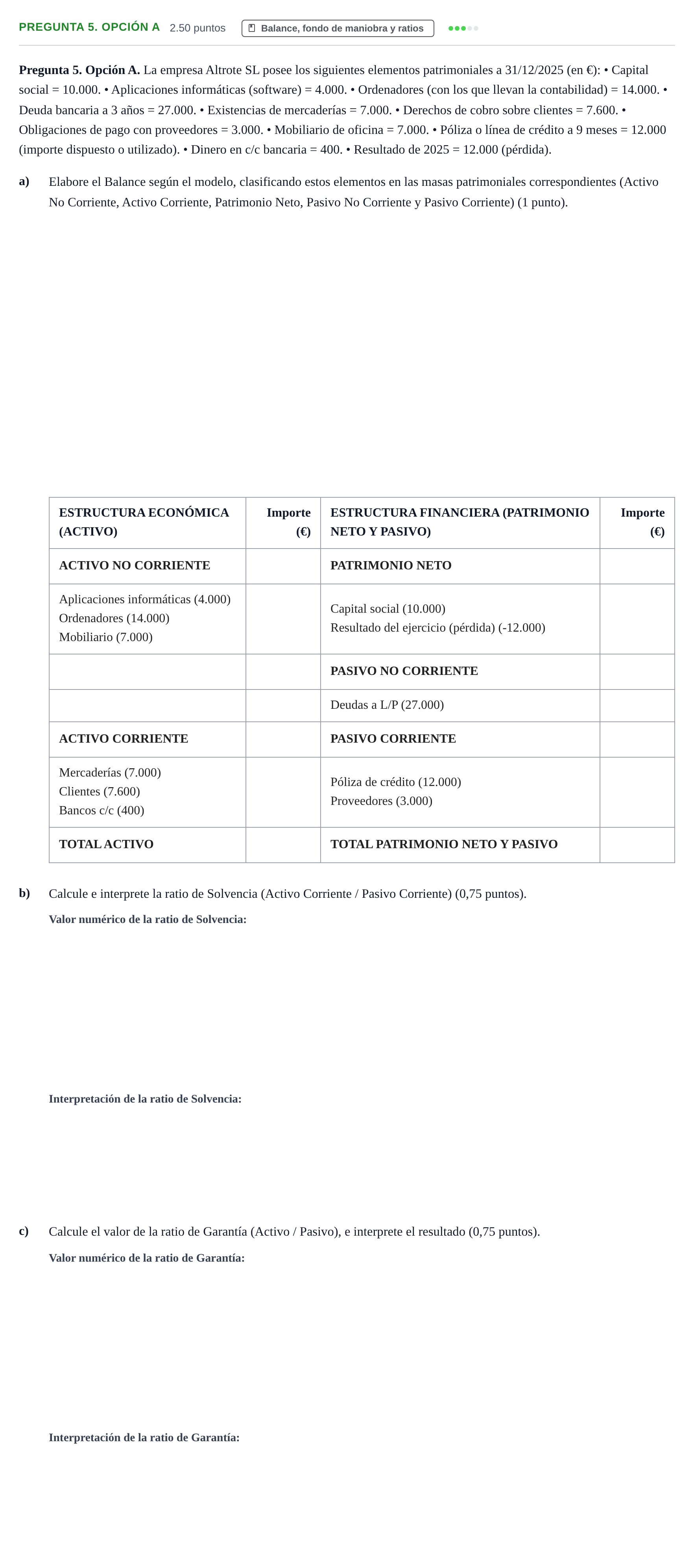Enunciado: Pregunta 5. Opción A · Empresa y Diseño de Modelos de Negocio PAU Asturias Ordinaria 2026