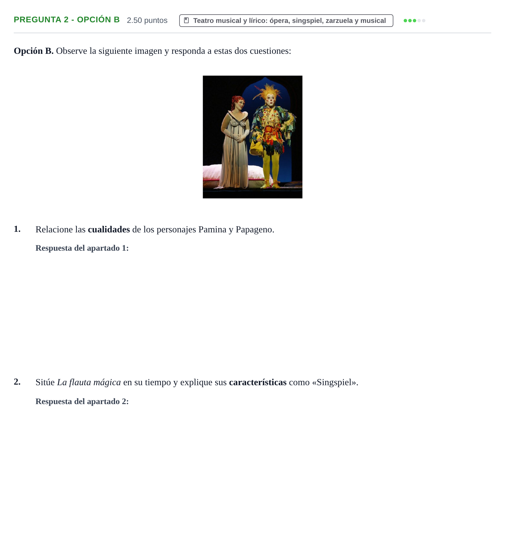 Enunciado: Pregunta 2 - Opción B · Artes Escénicas PAU Asturias Ordinaria 2026