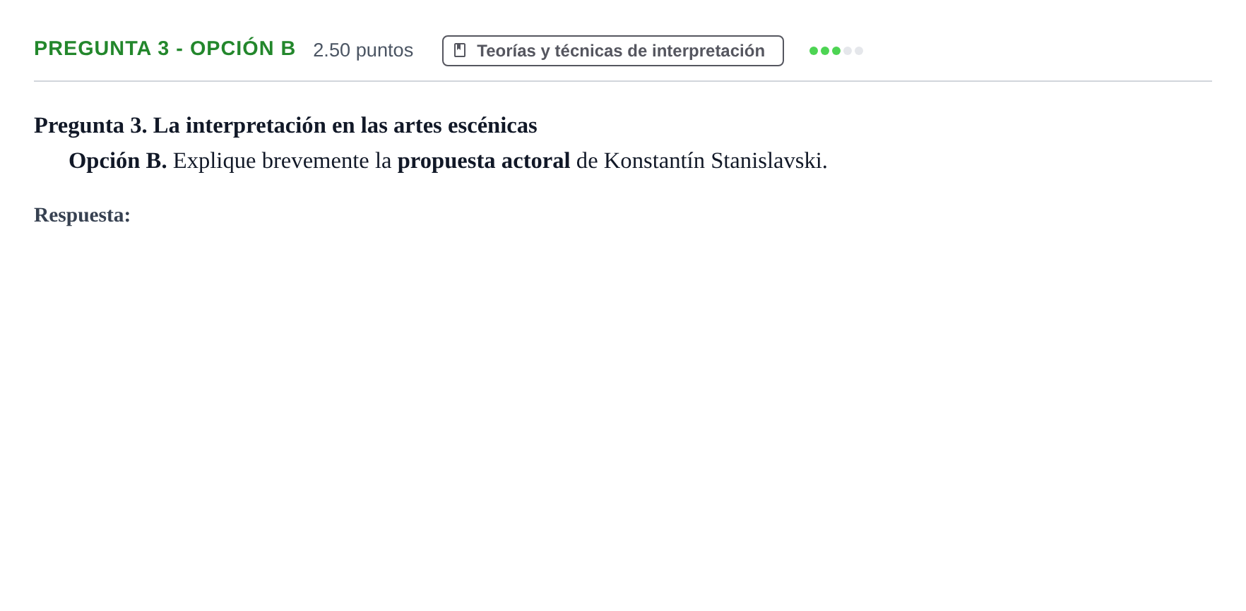 Enunciado: Pregunta 3 - Opción B · Artes Escénicas PAU Asturias Ordinaria 2026