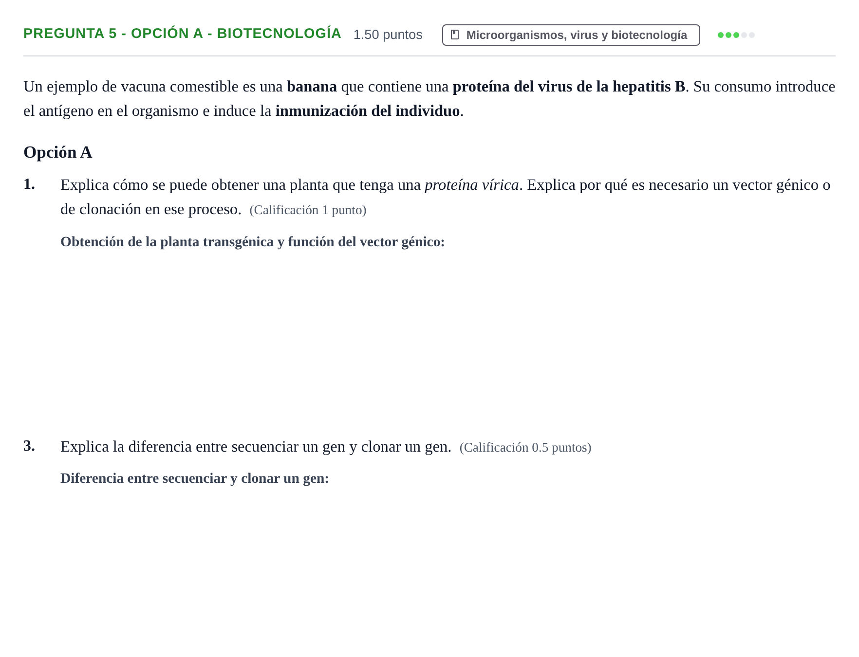 Enunciado: Pregunta 5 - Opción A - Biotecnología · Biología PAU Asturias Extraordinaria 2026