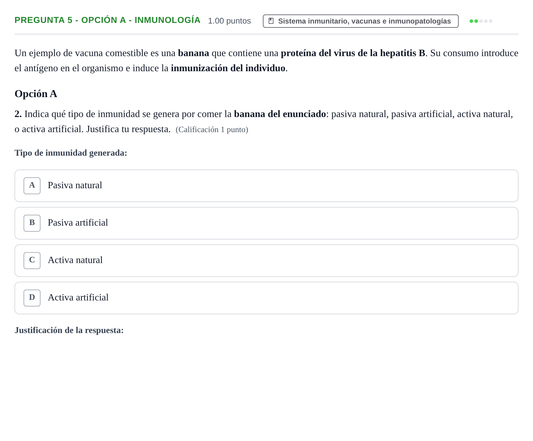 Enunciado: Pregunta 5 - Opción A - Inmunología · Biología PAU Asturias Extraordinaria 2026