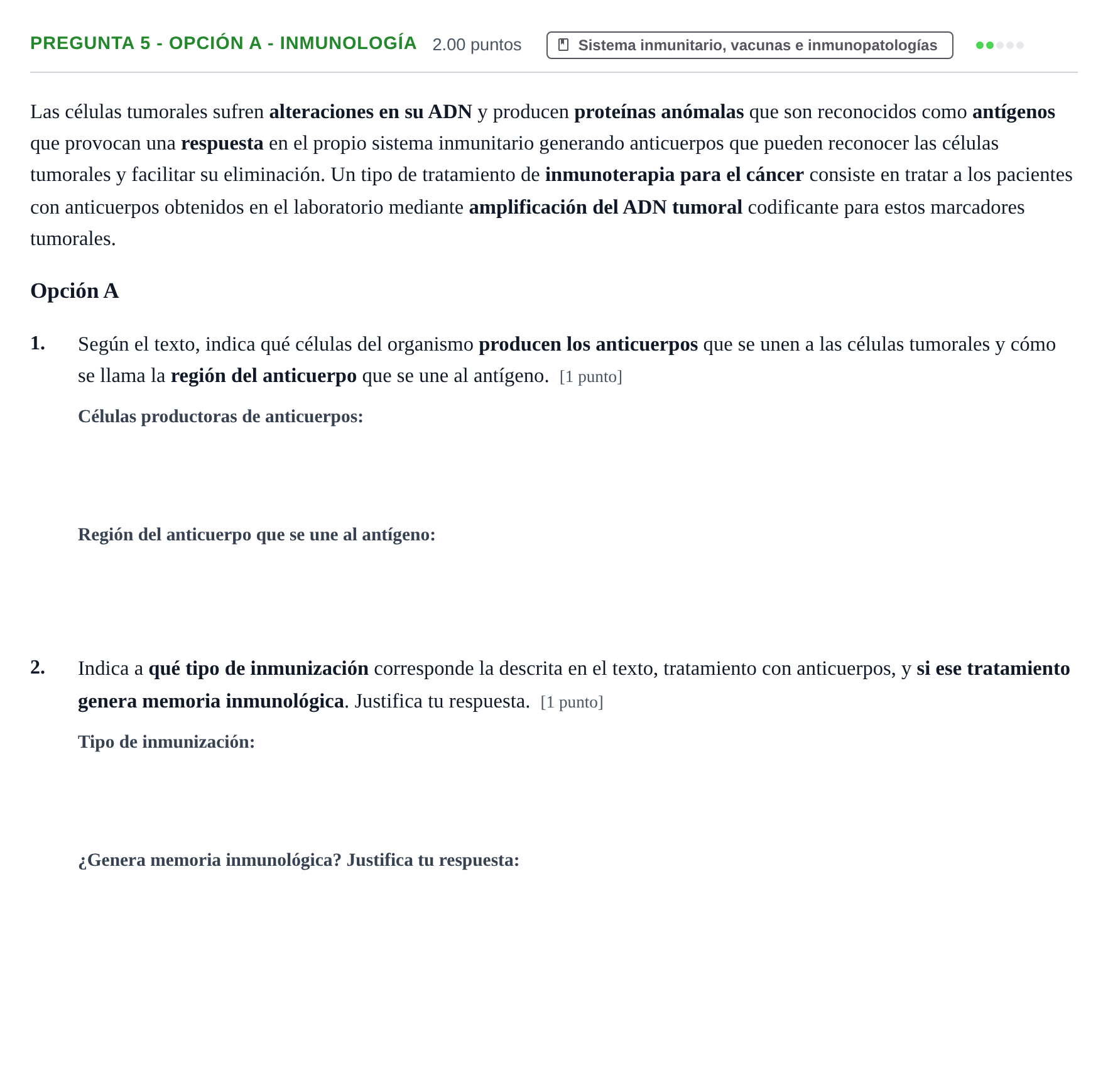Enunciado: Pregunta 5 - Opción A - Inmunología · Biología PAU Asturias Ordinaria 2026