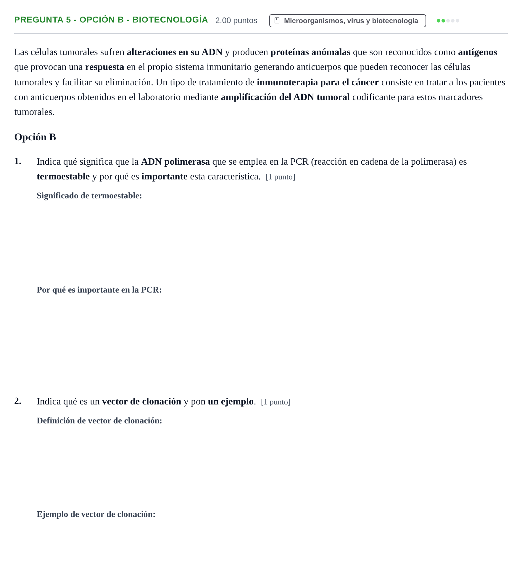 Enunciado: Pregunta 5 - Opción B - Biotecnología · Biología PAU Asturias Ordinaria 2026